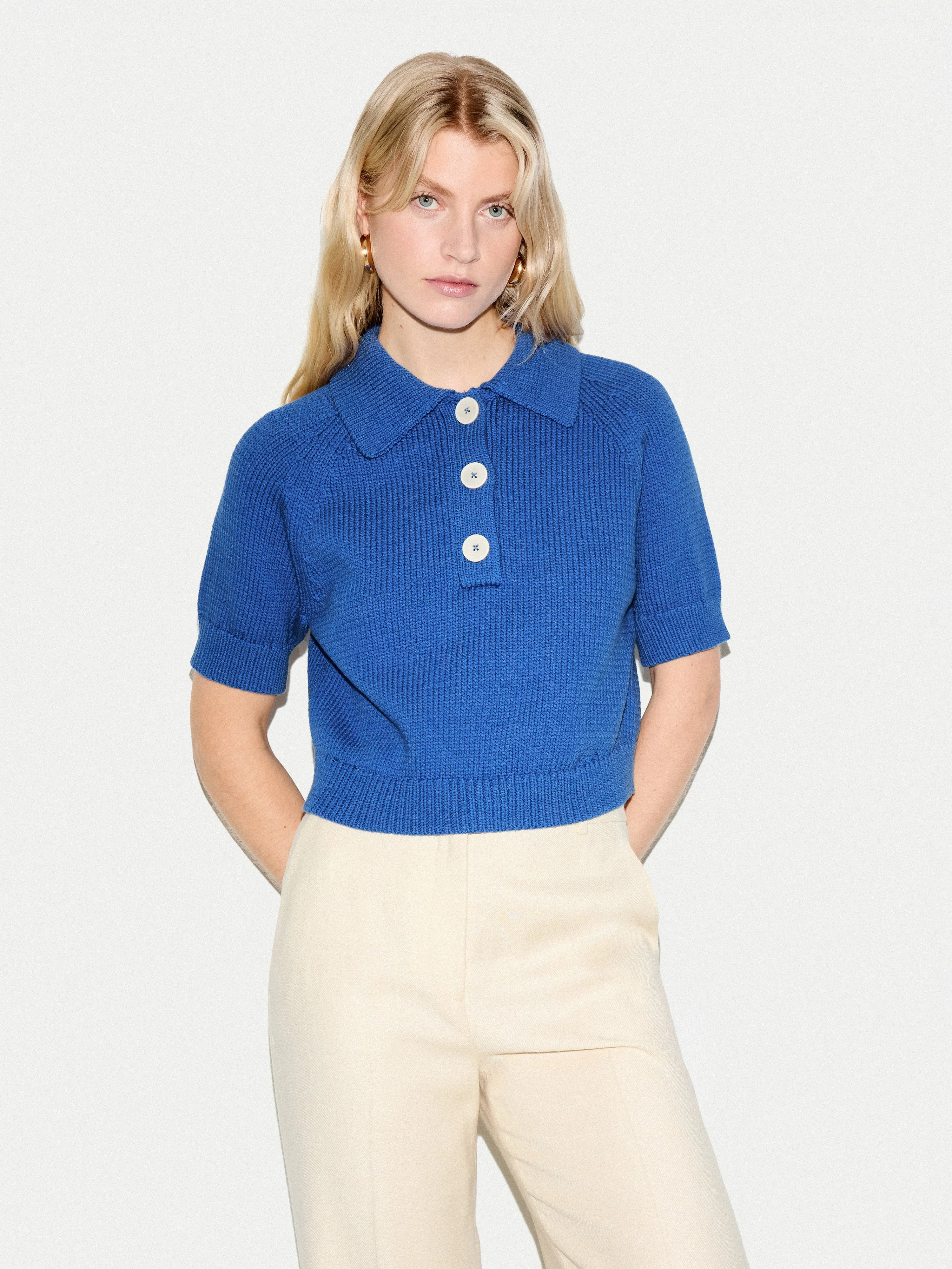 Chunky Cotton Collar Top | Blue sold by Jigsaw