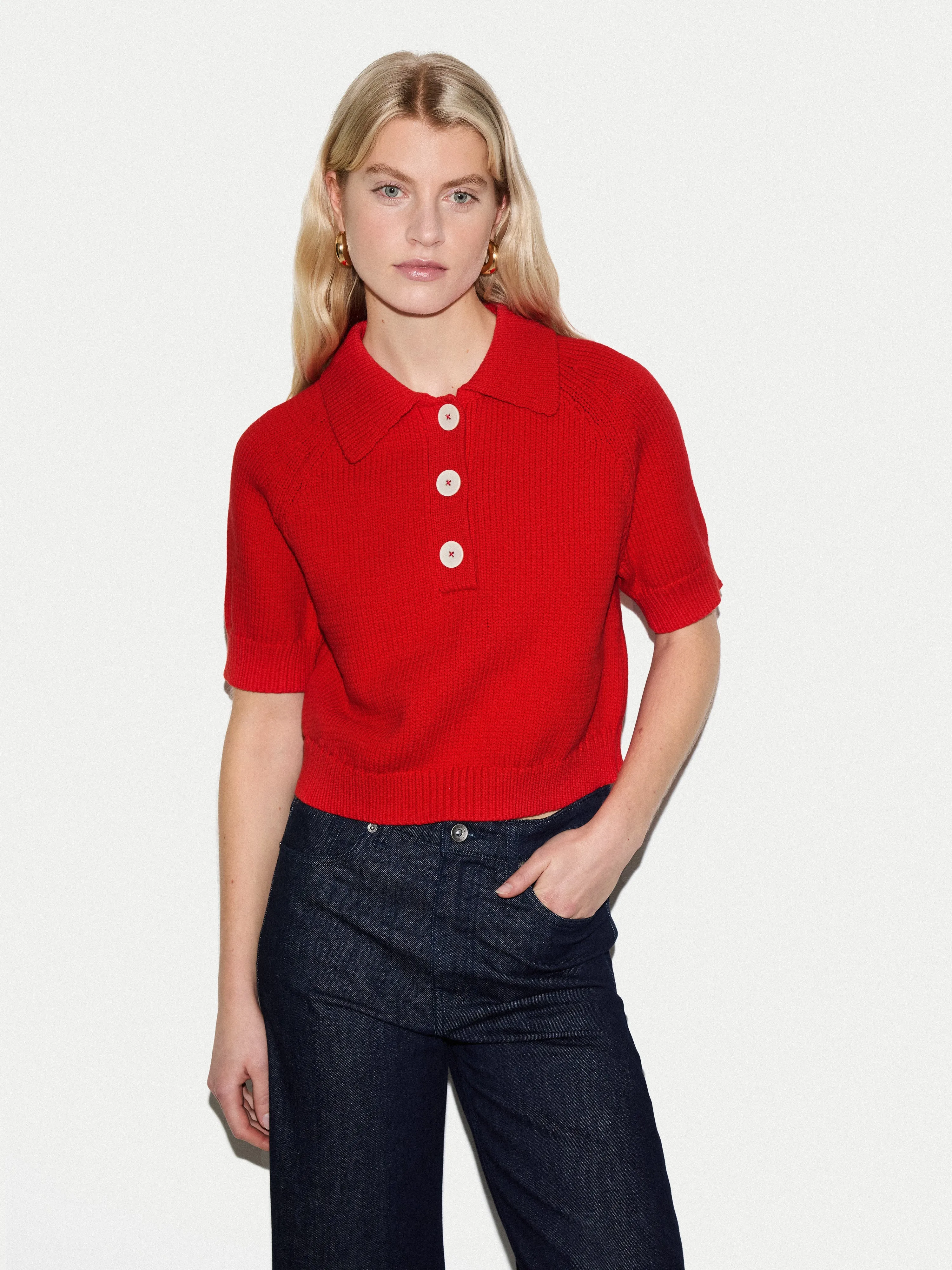 Chunky Cotton Collar Top | Red sold by Jigsaw product image thumbnail 2