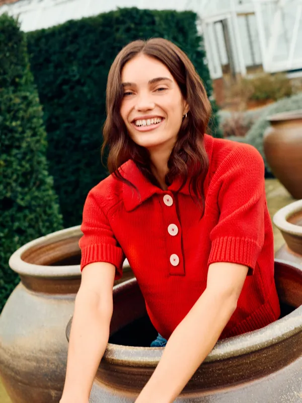 Chunky Cotton Collar Top | Red made by Jigsaw