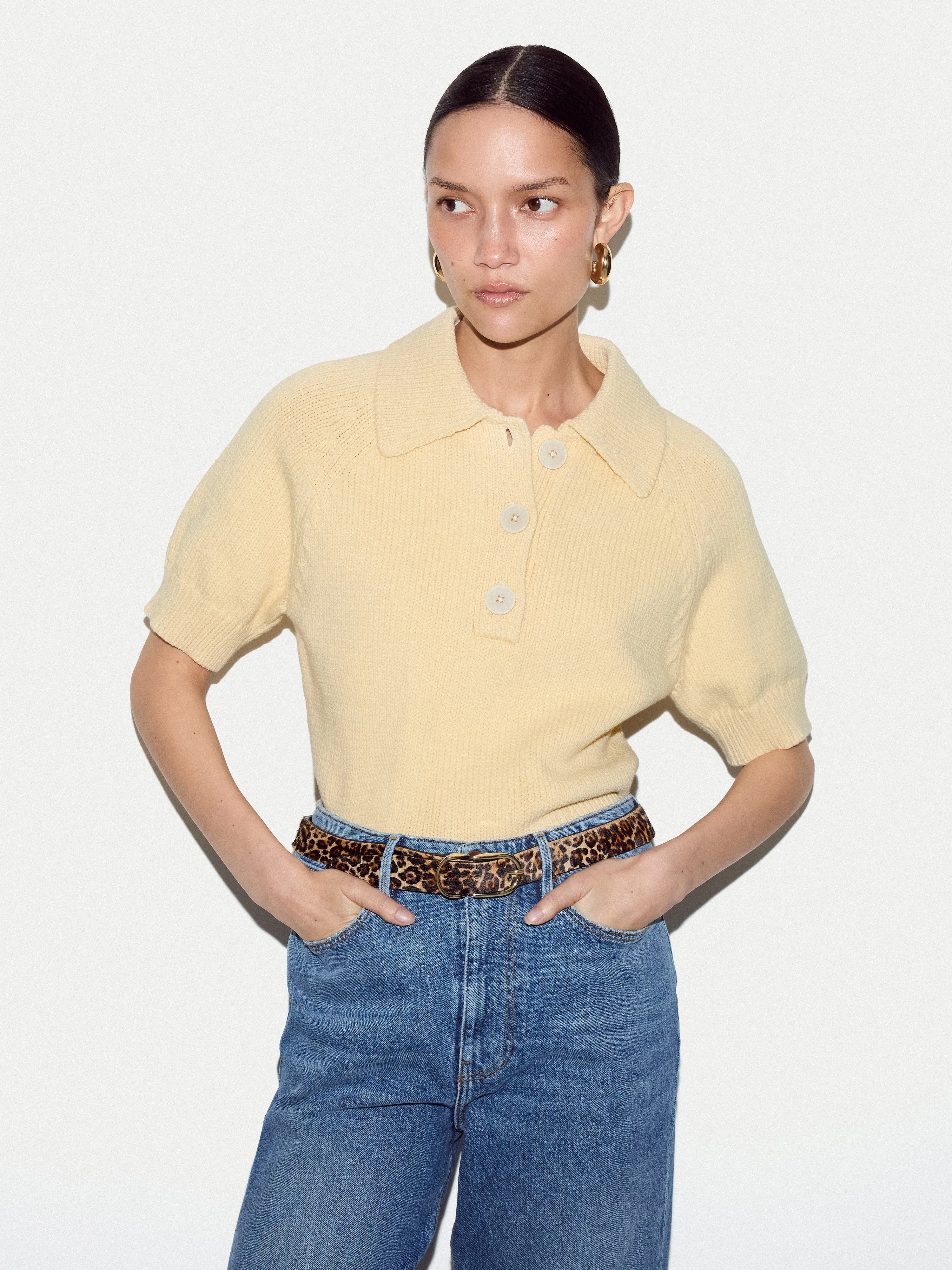 Chunky Cotton Collar Top | Pale Yellow sold by Jigsaw