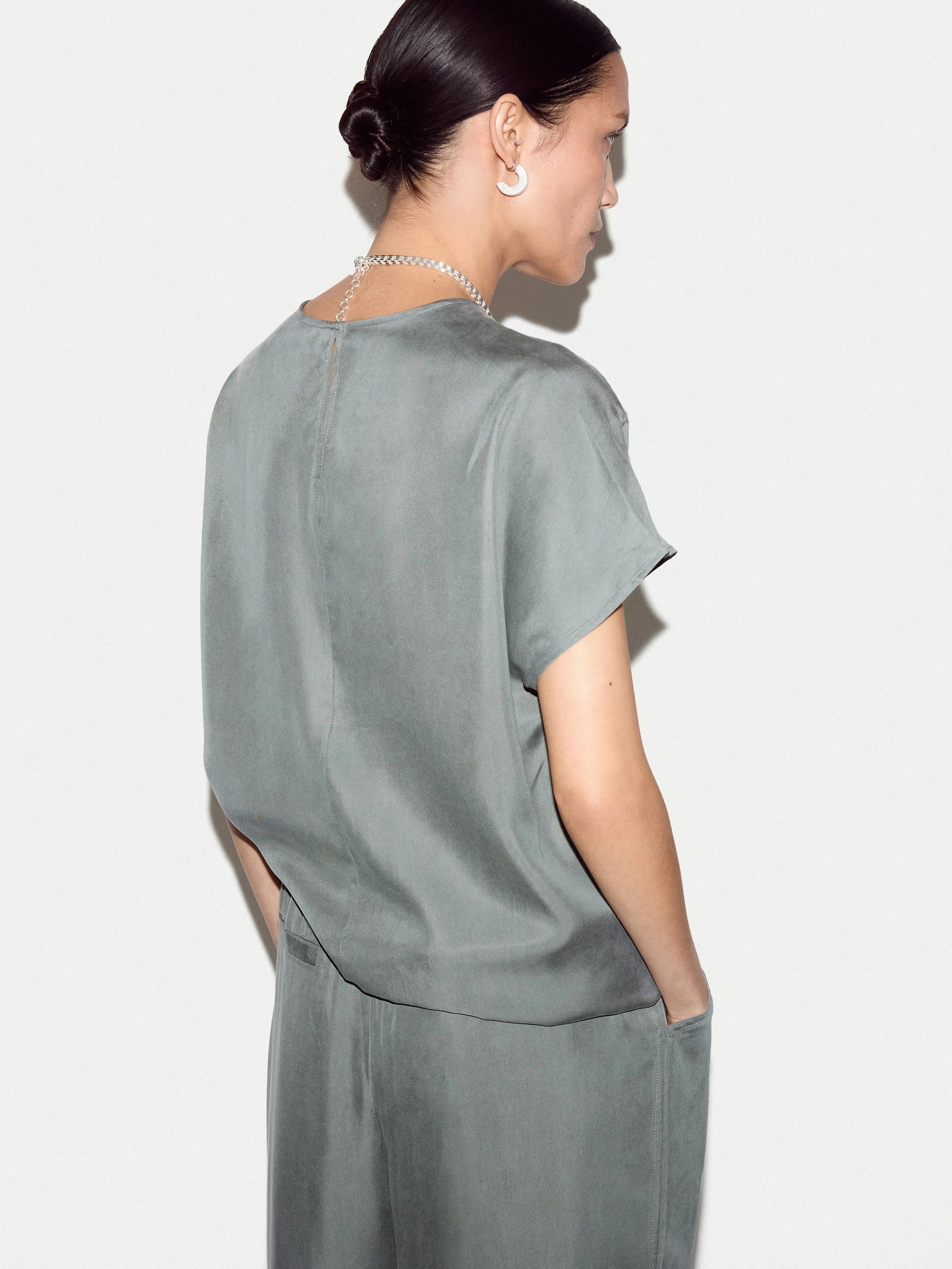 Cupro Relaxed T-shirt | Khaki sold by Jigsaw product image thumbnail 4