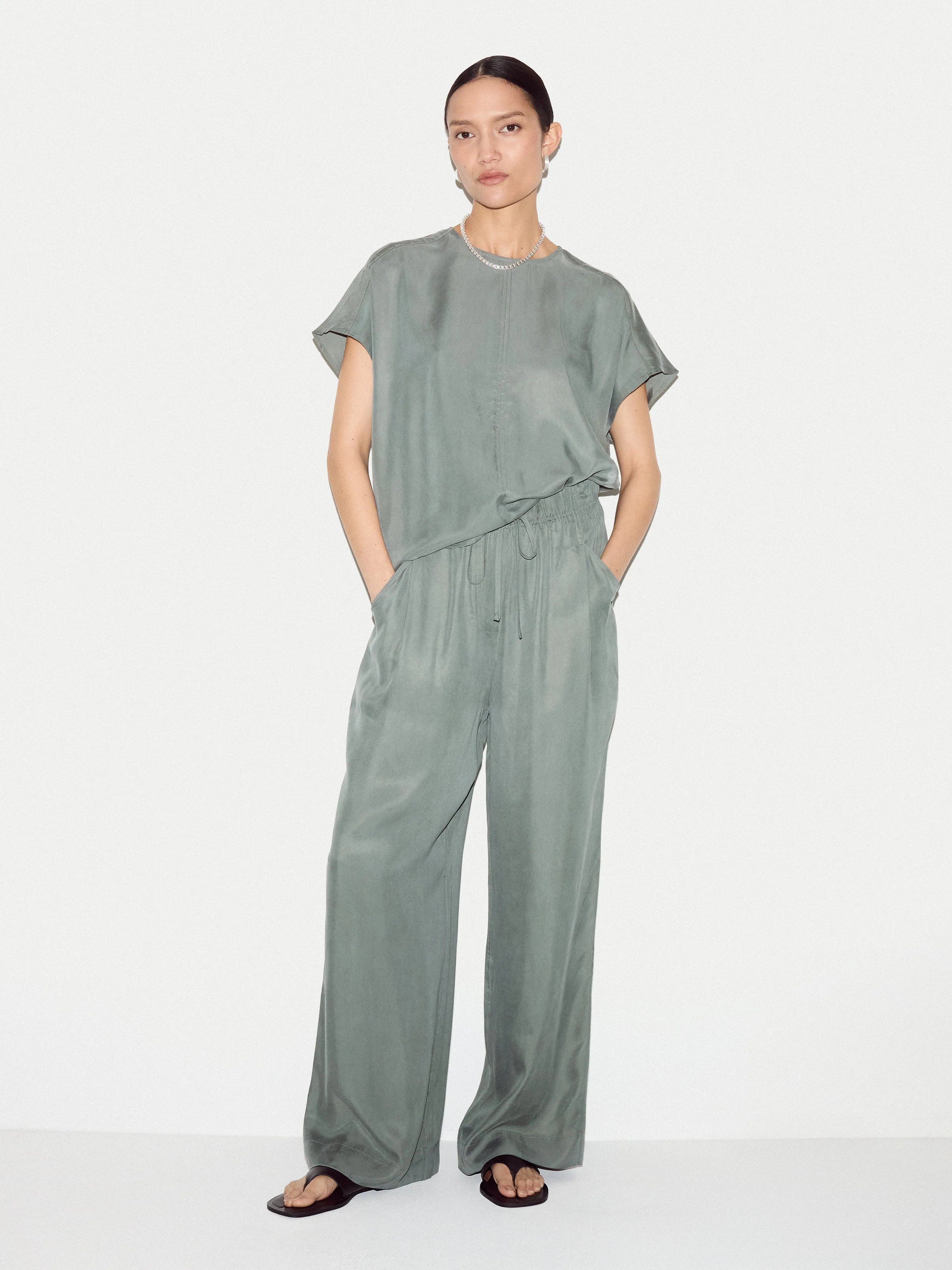 Cupro Relaxed T-shirt | Khaki sold by Jigsaw product image thumbnail 2