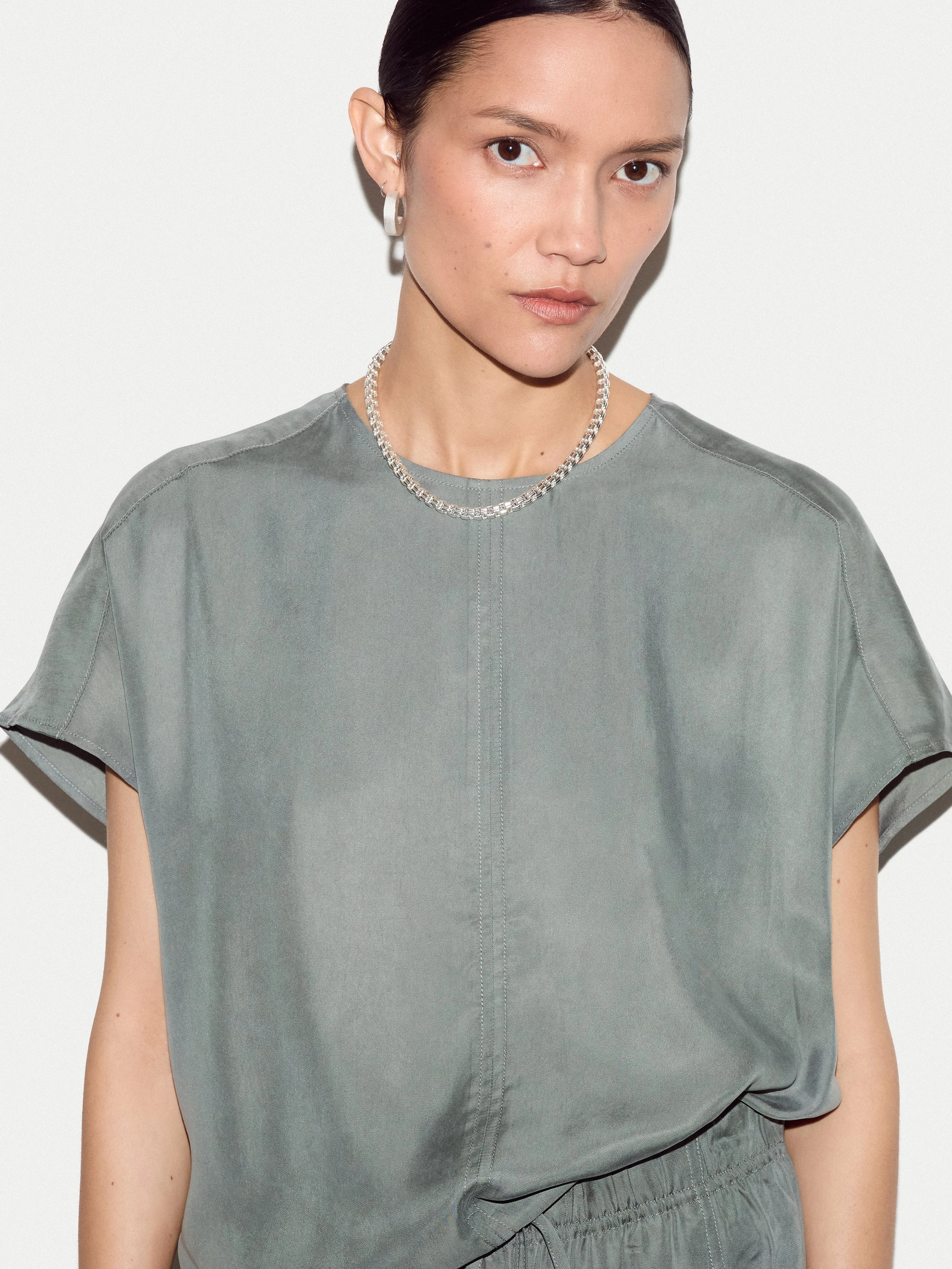 Cupro Relaxed T-shirt | Khaki sold by Jigsaw product image thumbnail 3