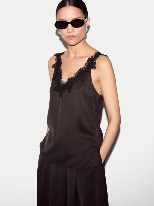 Satin Lace Detail Cami  | Brown made by Jigsaw