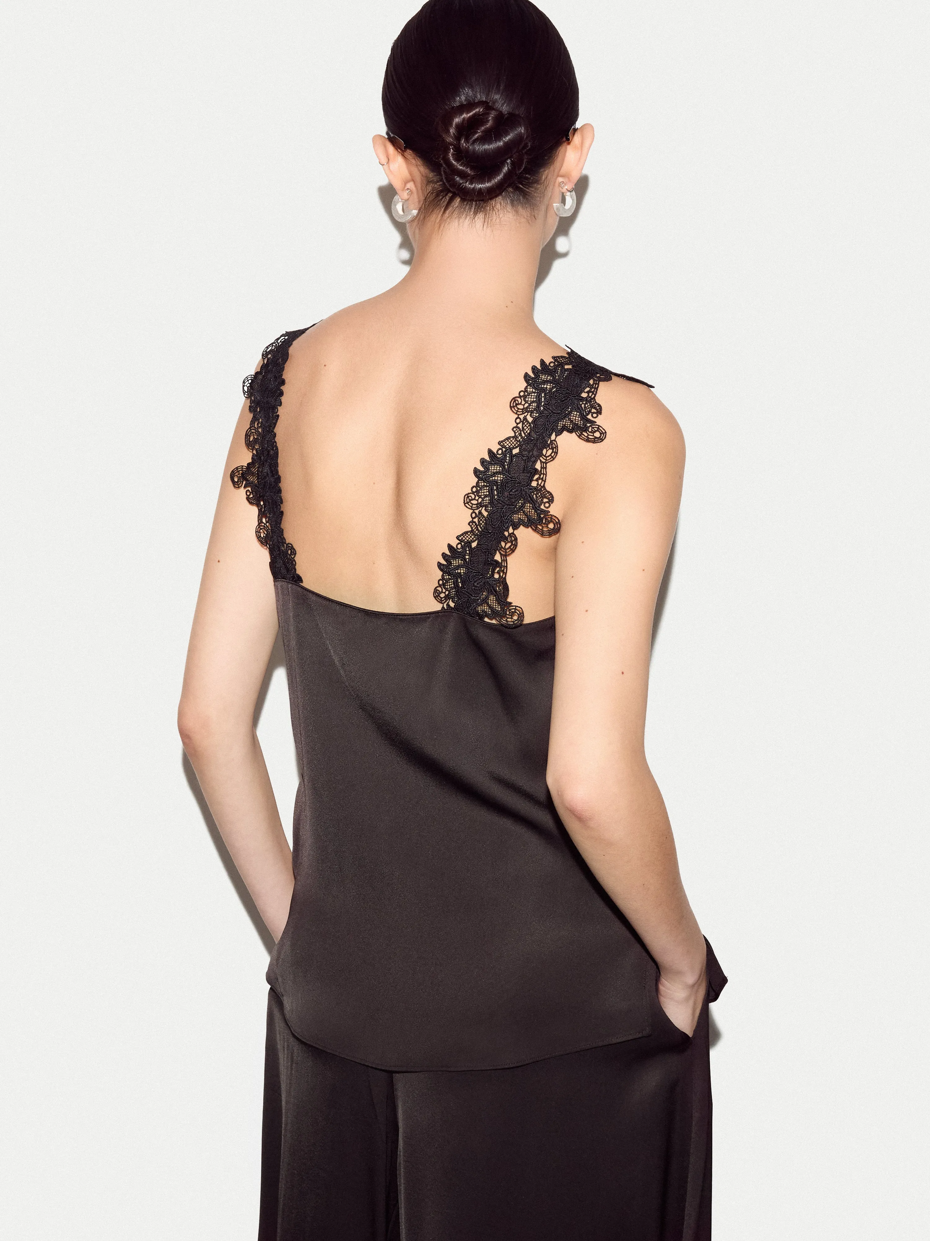 Satin Lace Detail Cami | Brown sold by Jigsaw product image thumbnail 4