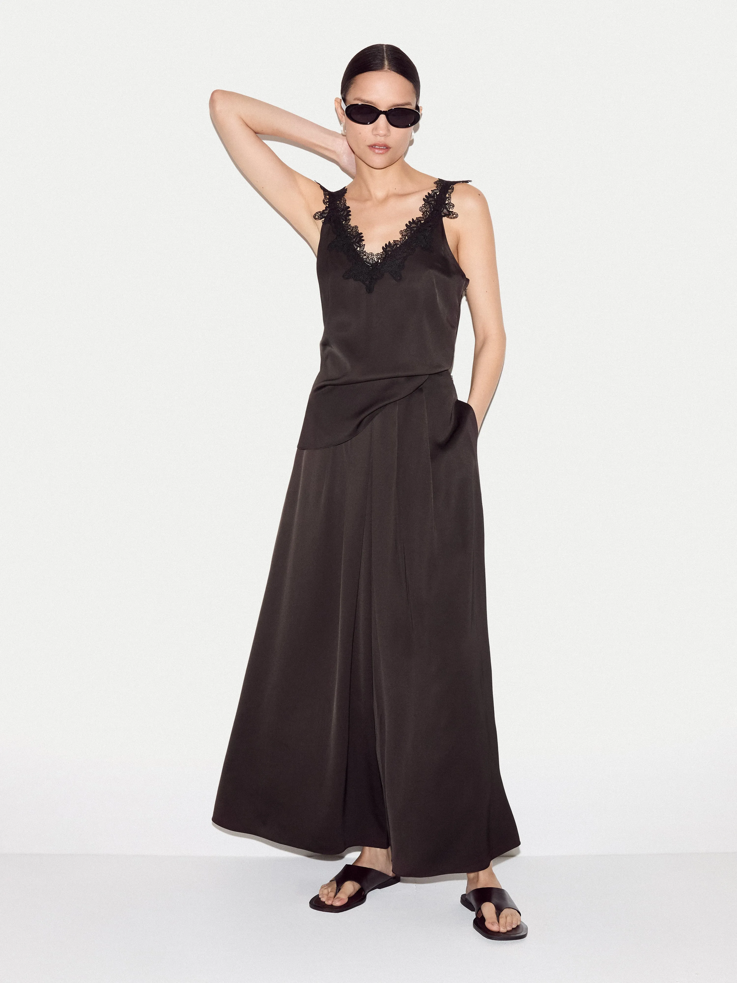 Satin Lace Detail Cami | Brown sold by Jigsaw product image thumbnail 2