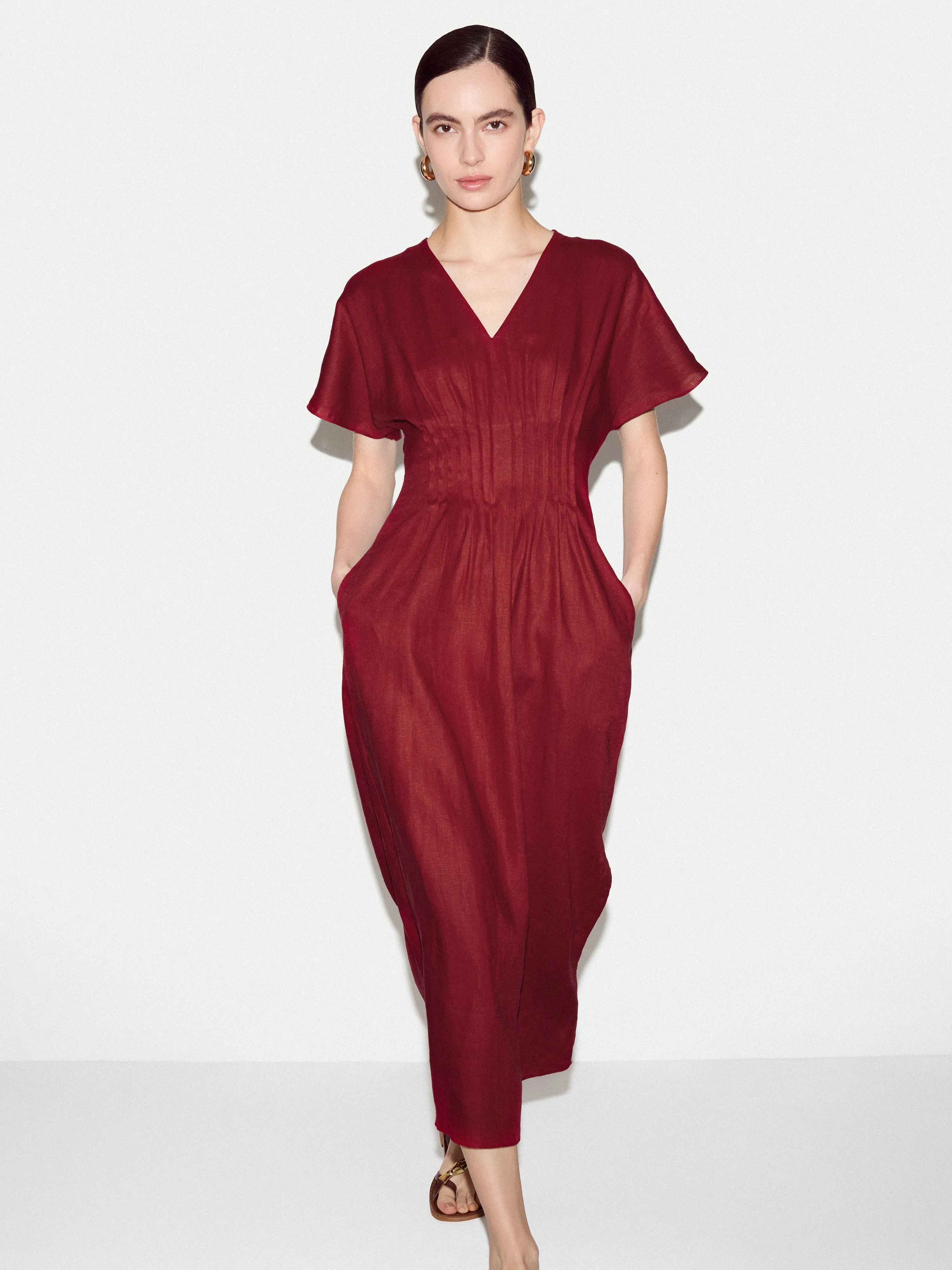 Linen Pintuck Waist Dress | Red sold by Jigsaw product image thumbnail 2