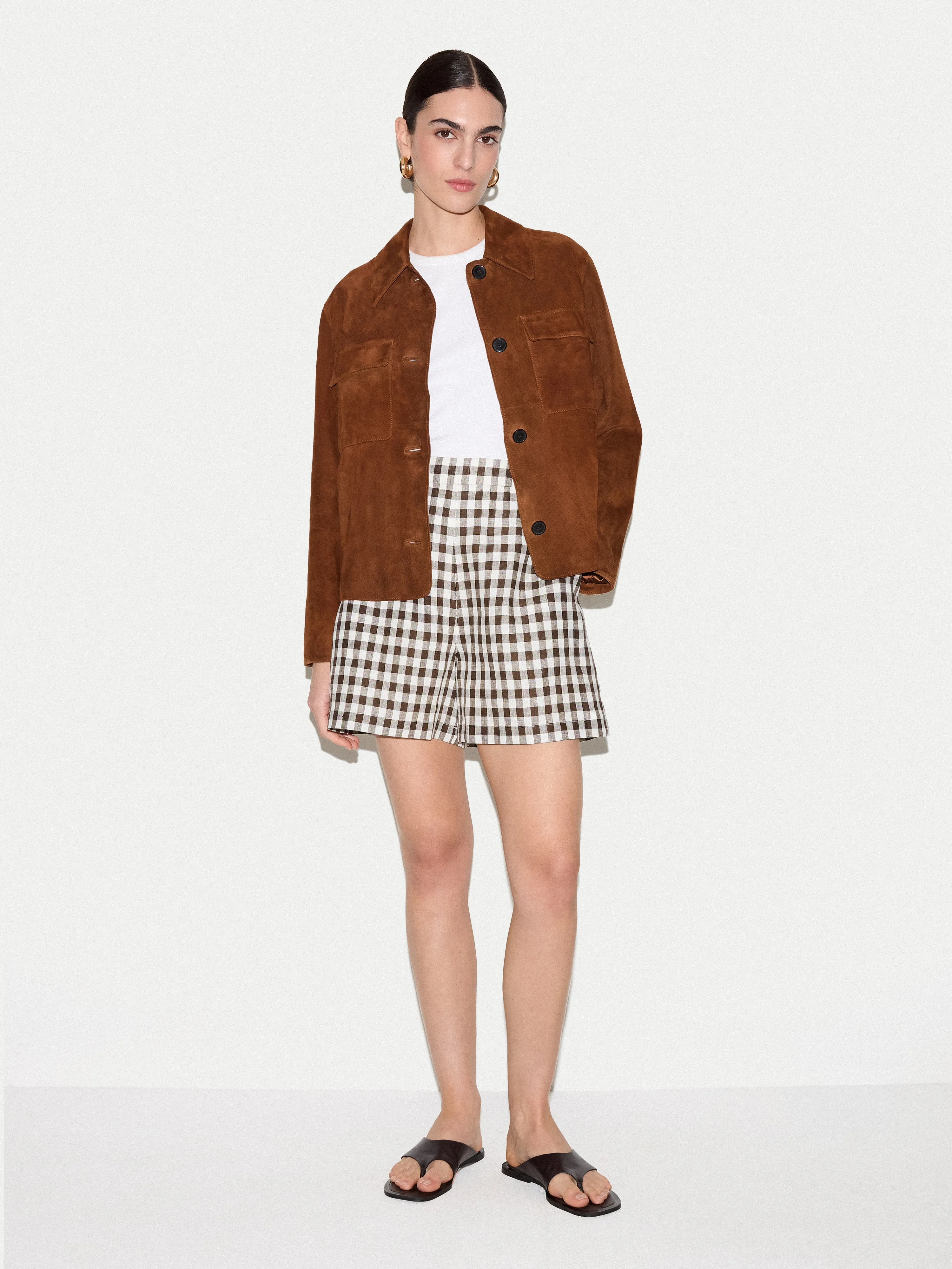 Mara Linen Checked Short | Brown sold by Jigsaw product image thumbnail 2