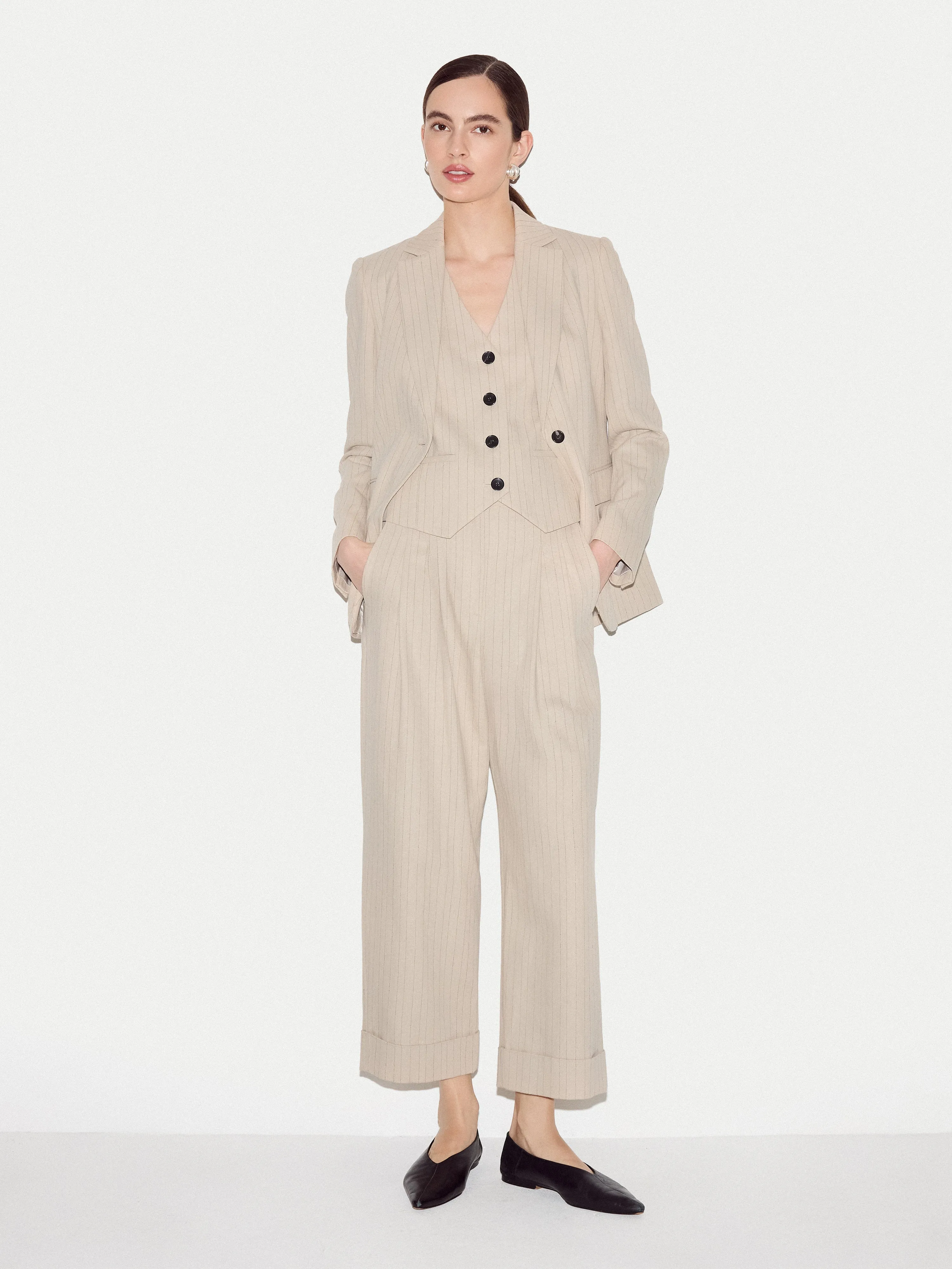 Duke Linen Cotton Stripe Blazer | Beige sold by Jigsaw product image thumbnail 3