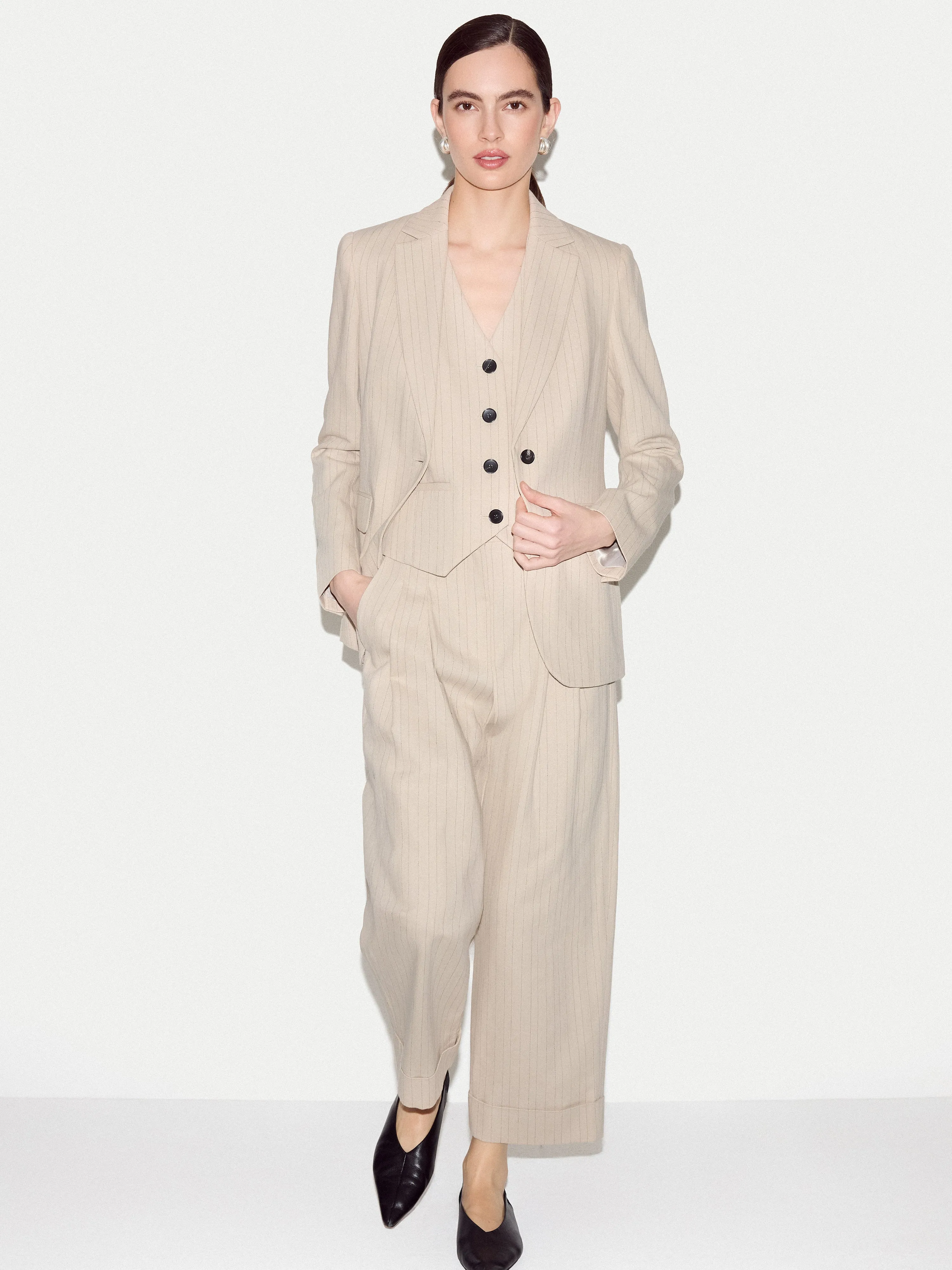 Duke Linen Cotton Stripe Blazer | Beige sold by Jigsaw product image thumbnail 5