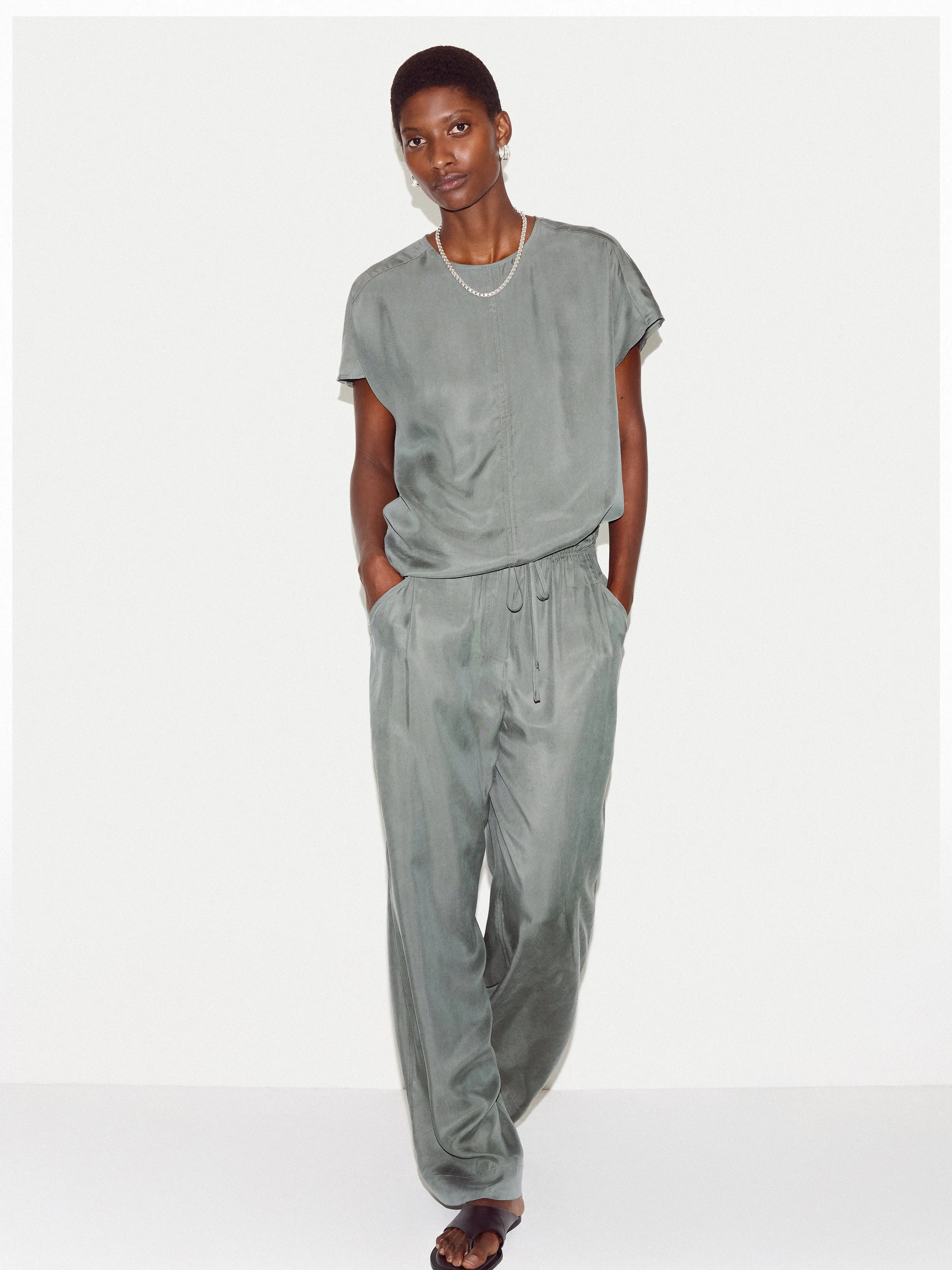 Cupro Relaxed Fit Trouser | Khaki sold by Jigsaw product image thumbnail 2