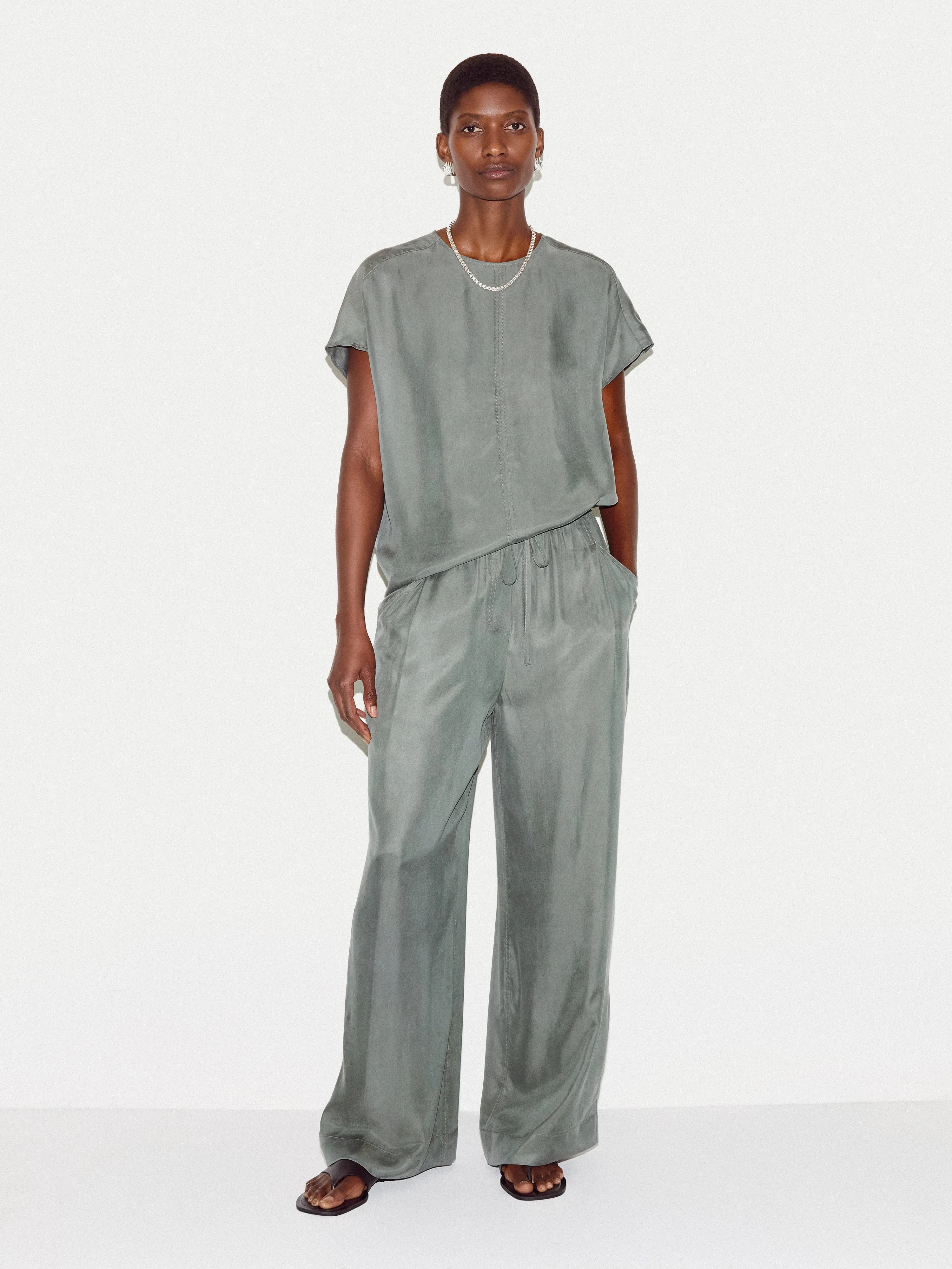 Cupro Relaxed Fit Trouser | Khaki sold by Jigsaw