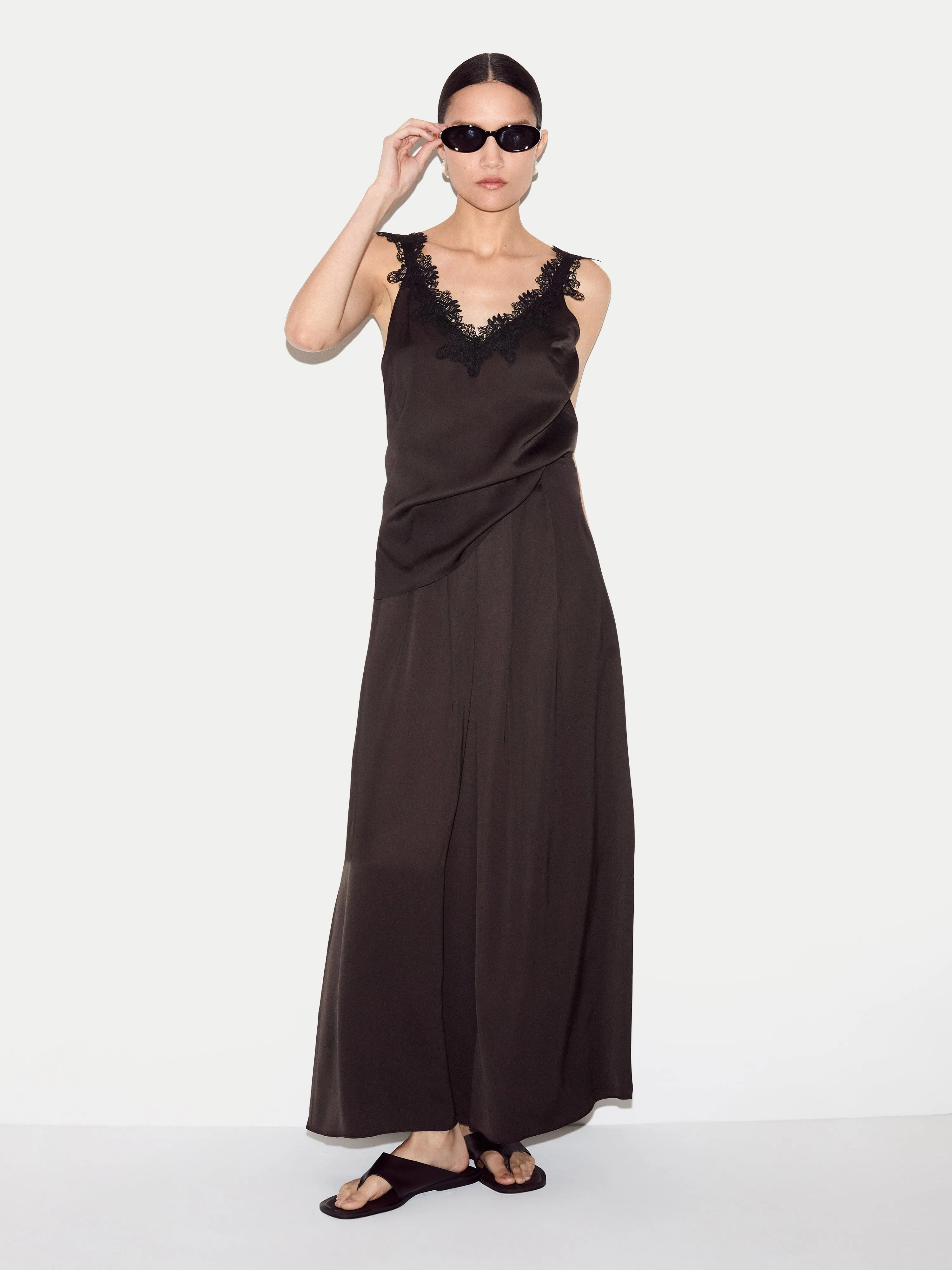 Satin Pleated Trouser | Brown sold by Jigsaw