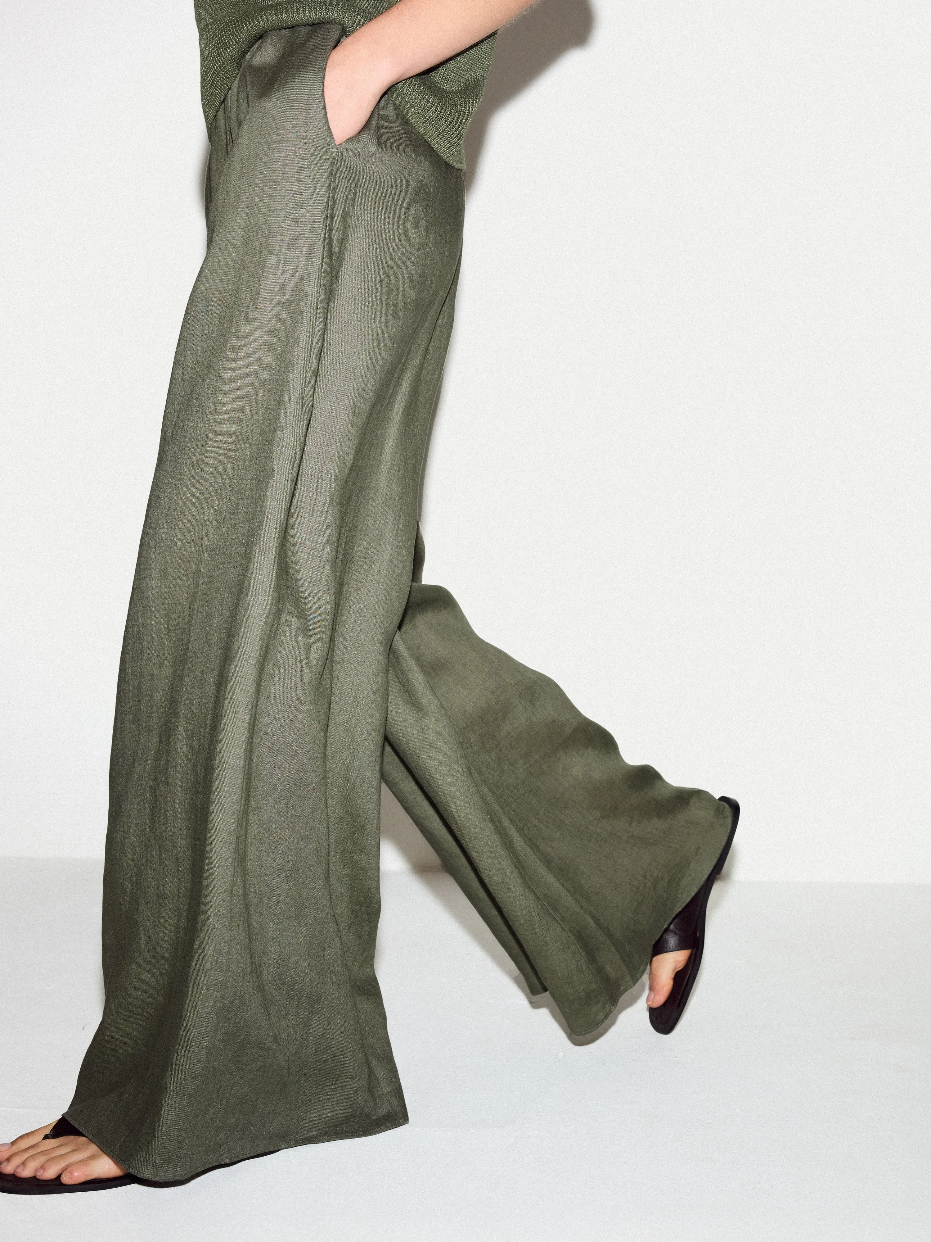 Linen Wide Leg Palazzo | Khaki sold by Jigsaw product image thumbnail 3