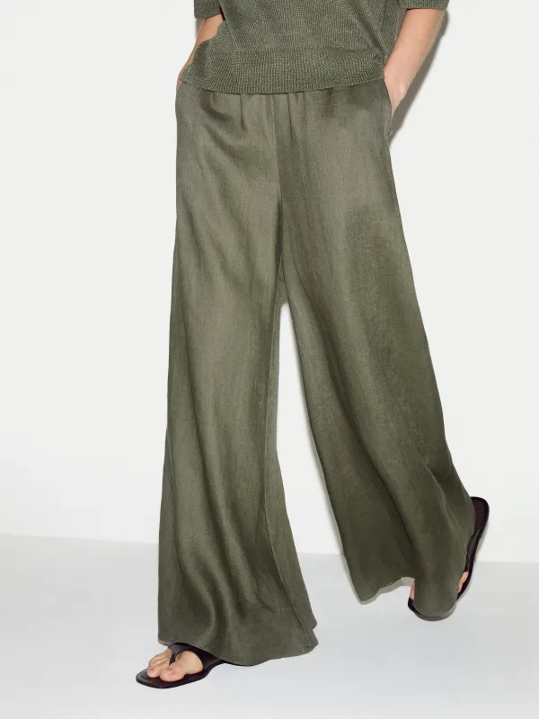 Linen Wide Leg Palazzo | Khaki made by Jigsaw