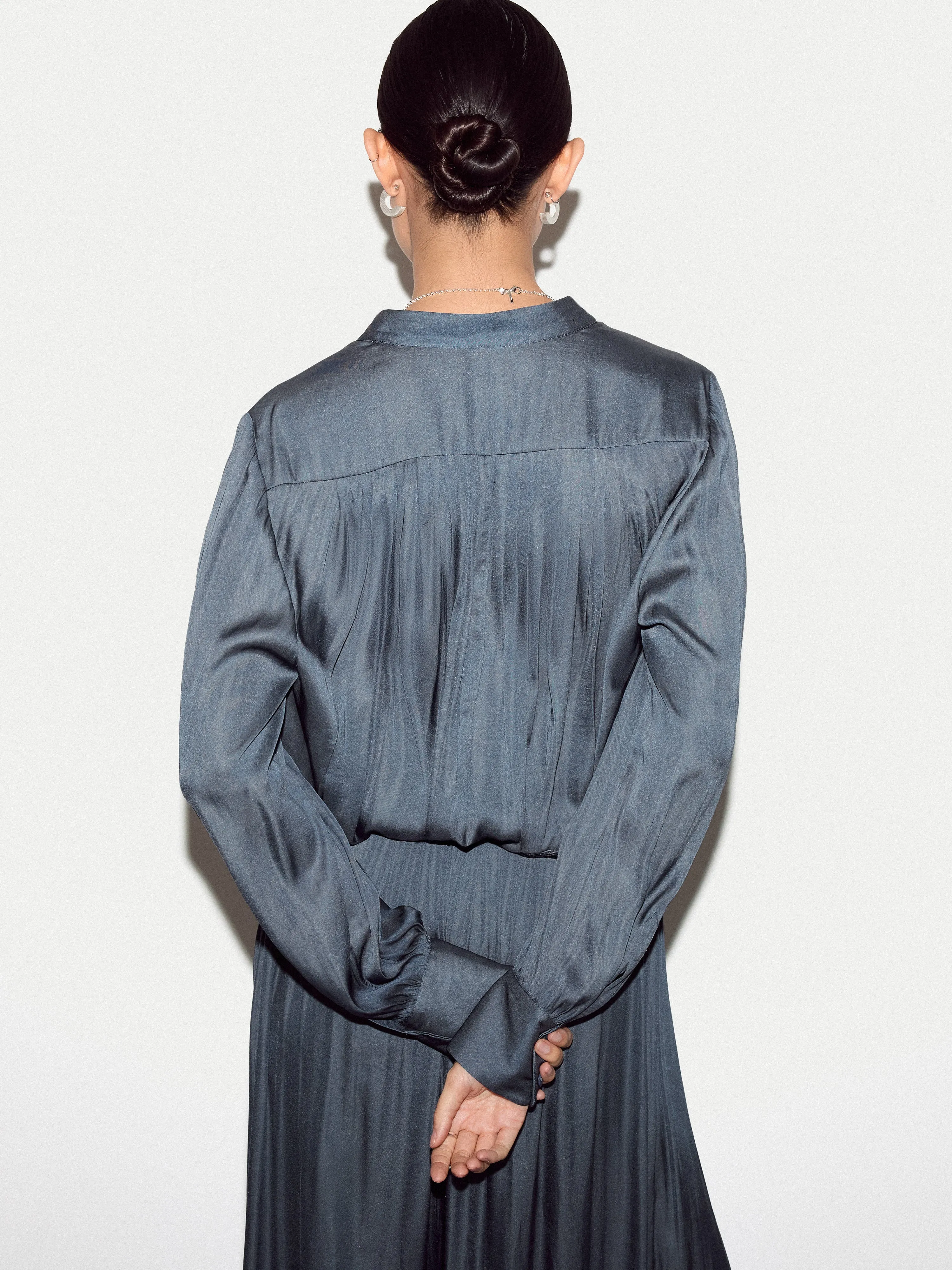 Recycled Satin Pleated Top | Blue sold by Jigsaw product image thumbnail 5