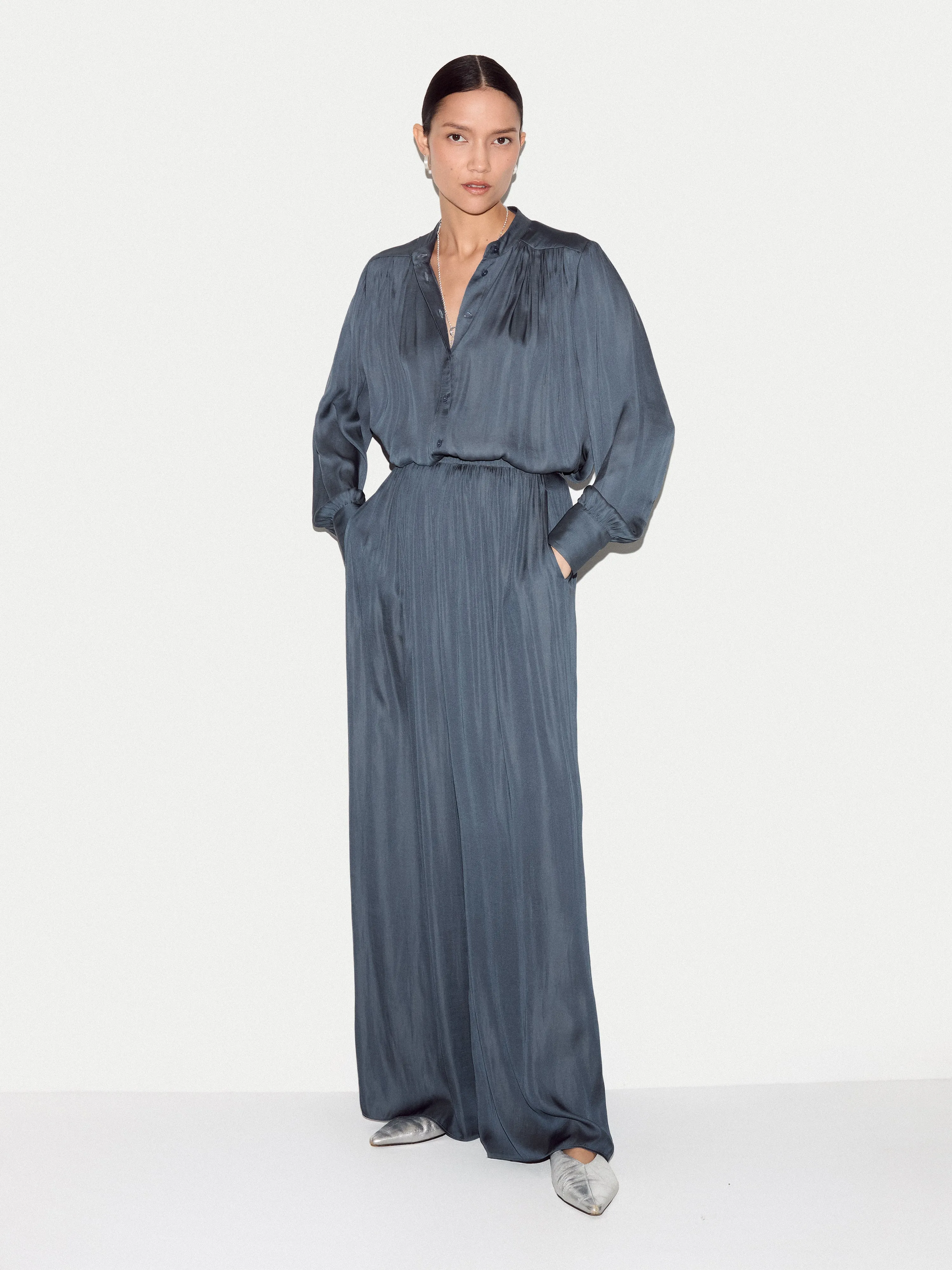 Recycled Satin Pleated Top | Blue sold by Jigsaw product image thumbnail 3