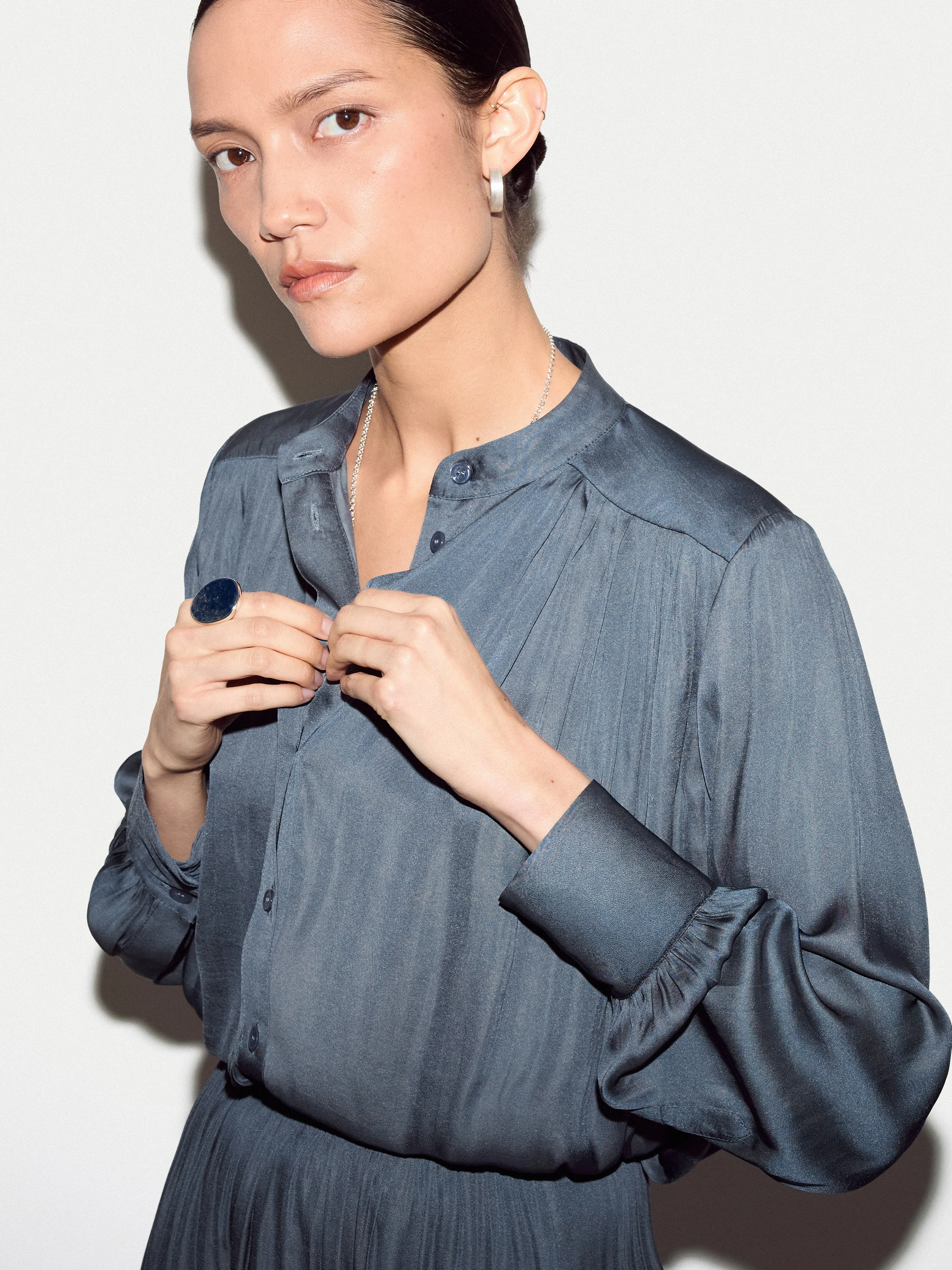 Recycled Satin Pleated Top | Blue sold by Jigsaw product image thumbnail 2