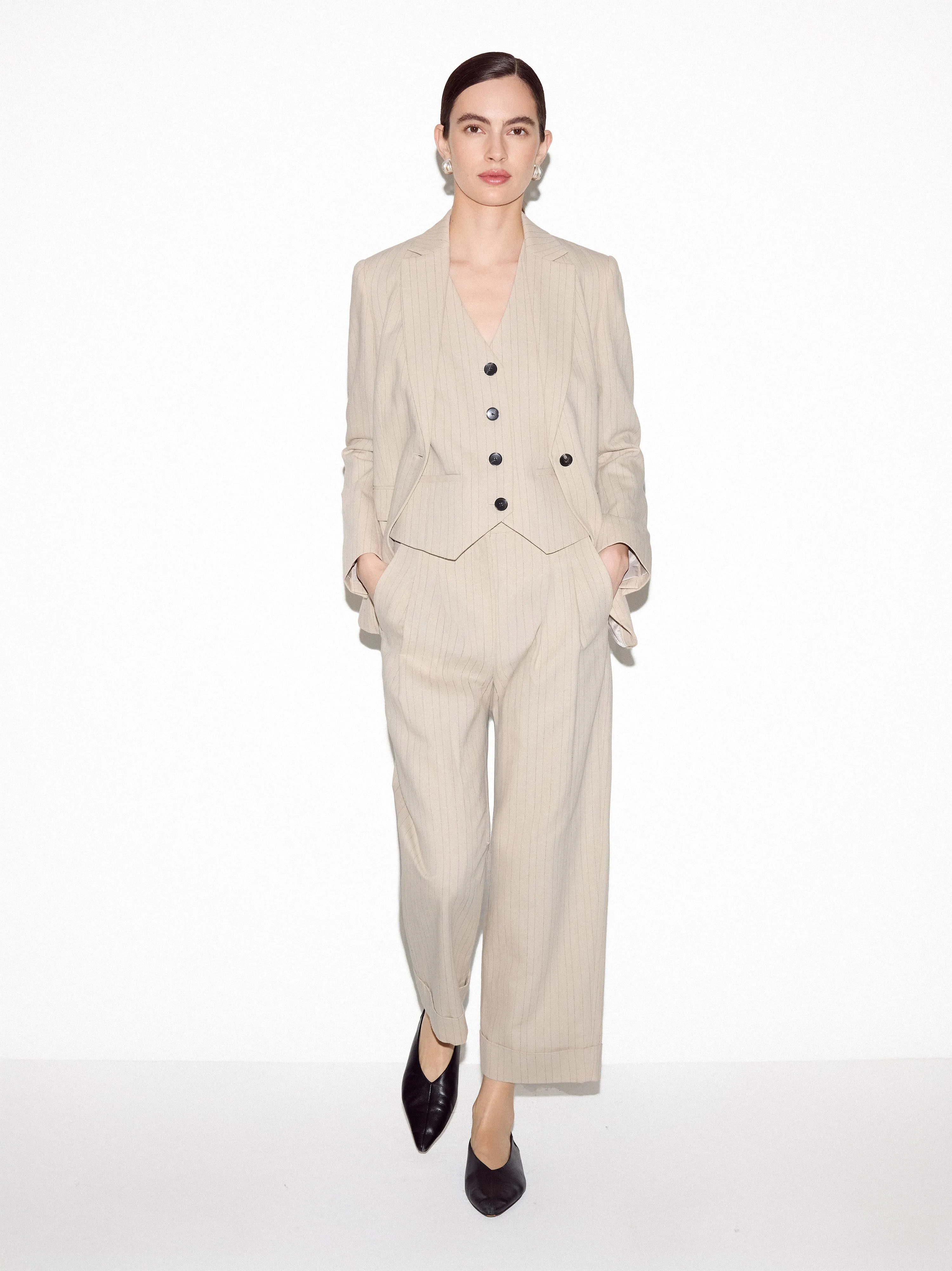 Linen Cotton Stripe Waistcoat | Beige sold by Jigsaw product image thumbnail 4