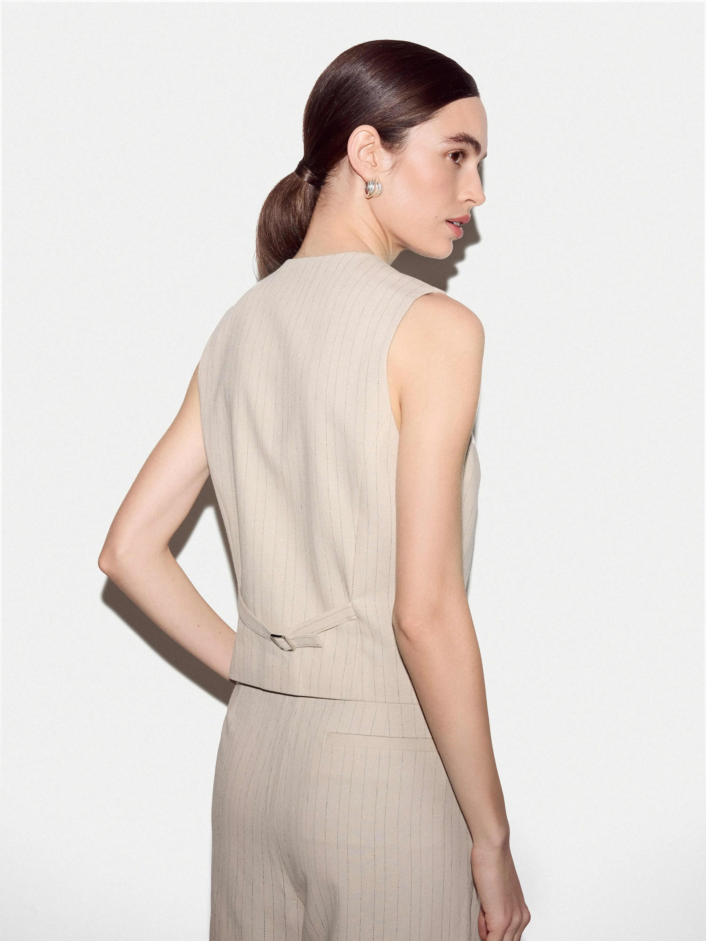 Linen Cotton Stripe Waistcoat | Beige sold by Jigsaw product image thumbnail 5