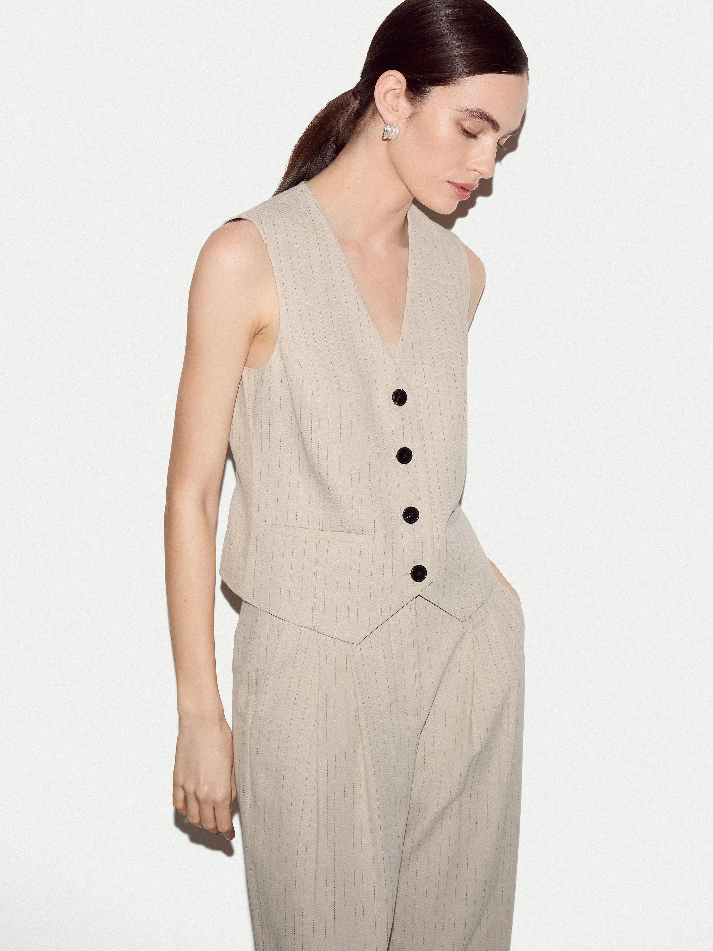 Linen Cotton Stripe Waistcoat | Beige sold by Jigsaw product image thumbnail 3
