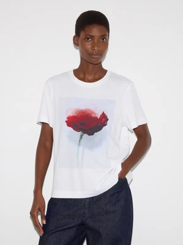 Watercolour Rose Print T-shirt | Red made by Jigsaw
