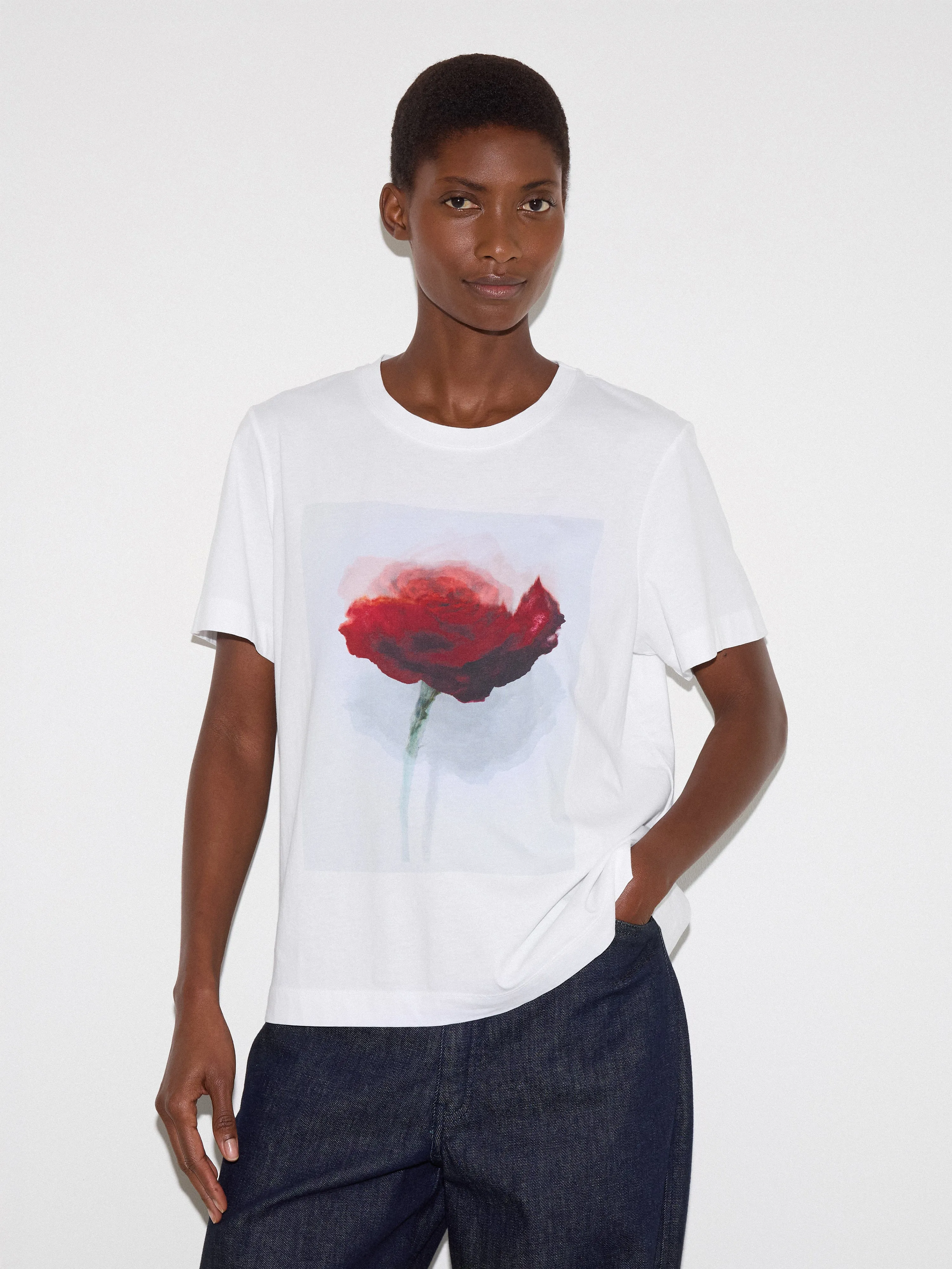 Watercolour Rose Print T-shirt | Red sold by Jigsaw