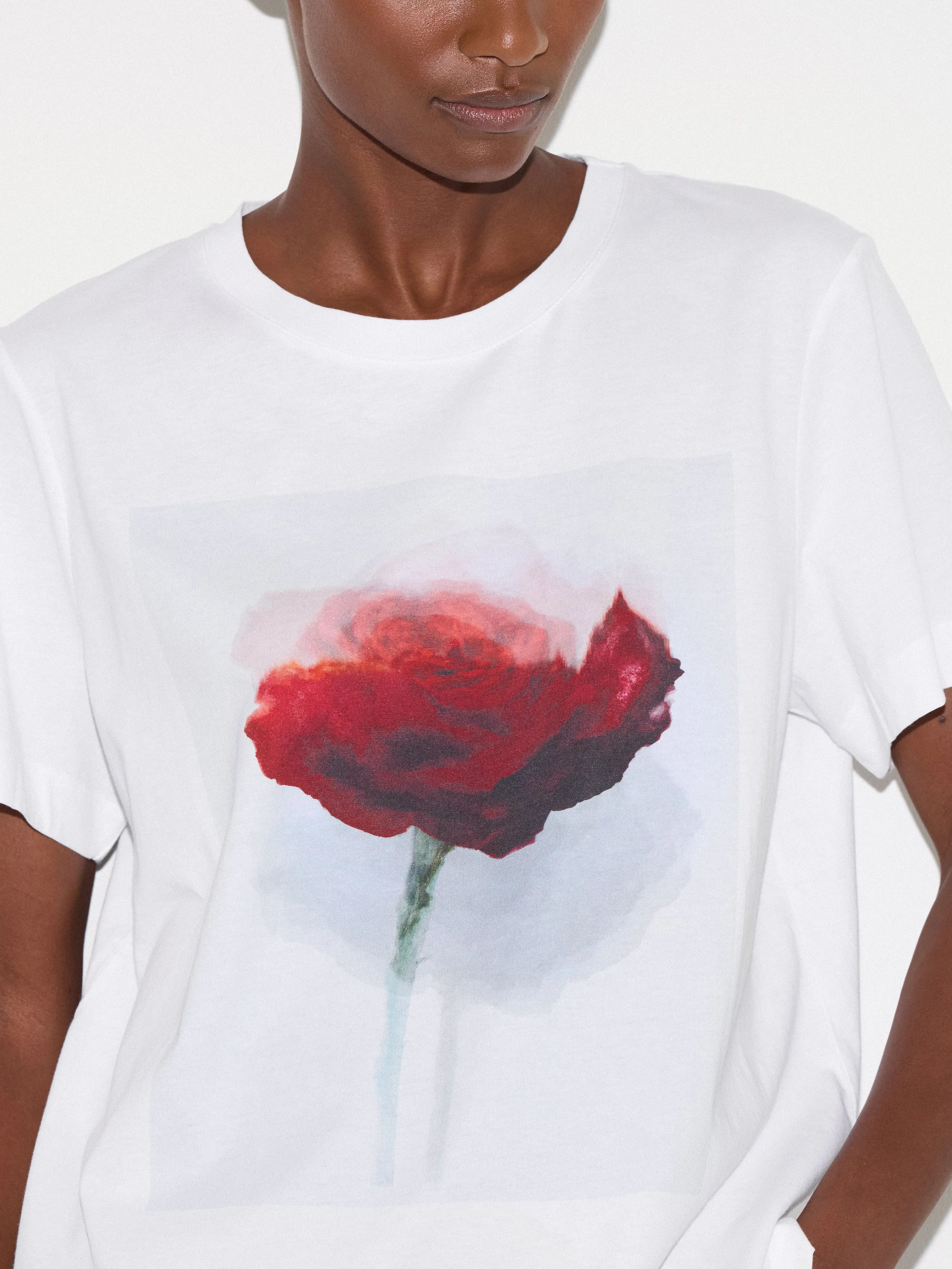 Watercolour Rose Print T-shirt | Red sold by Jigsaw product image thumbnail 4