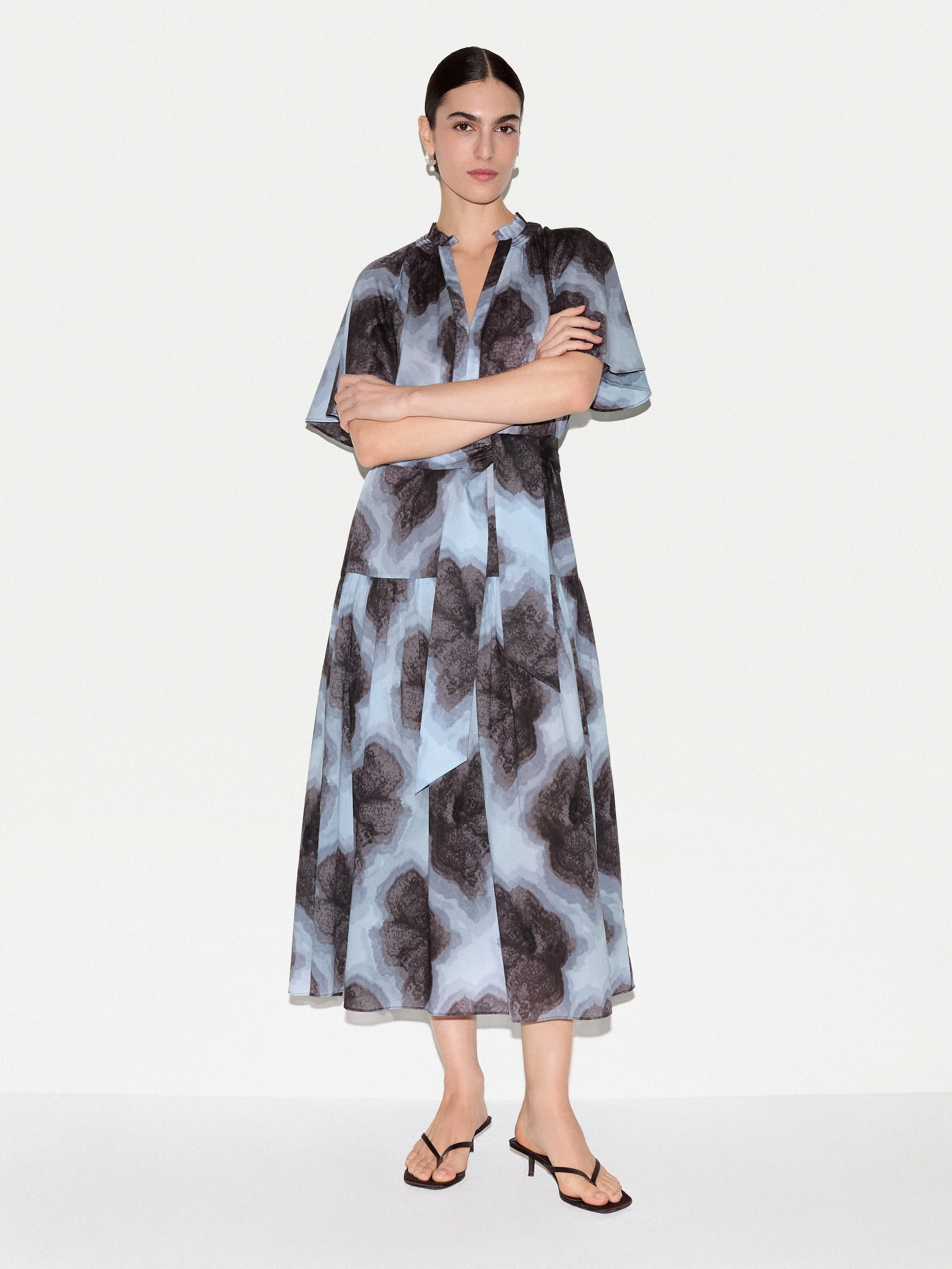Tiger Orchid Cotton Midi Dress | Blue sold by Jigsaw
