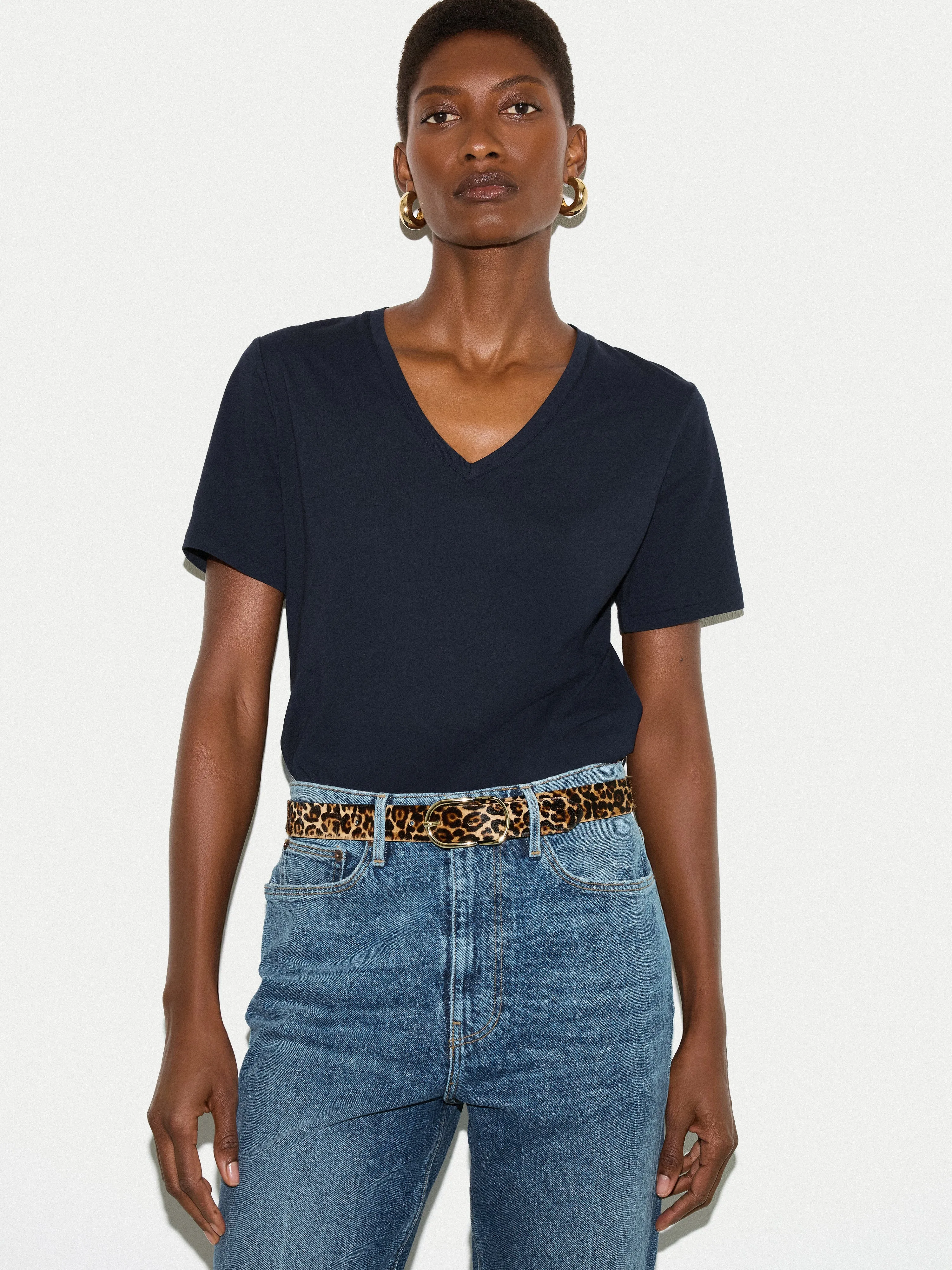 Supima Cotton V Neck T-shirt | Navy sold by Jigsaw