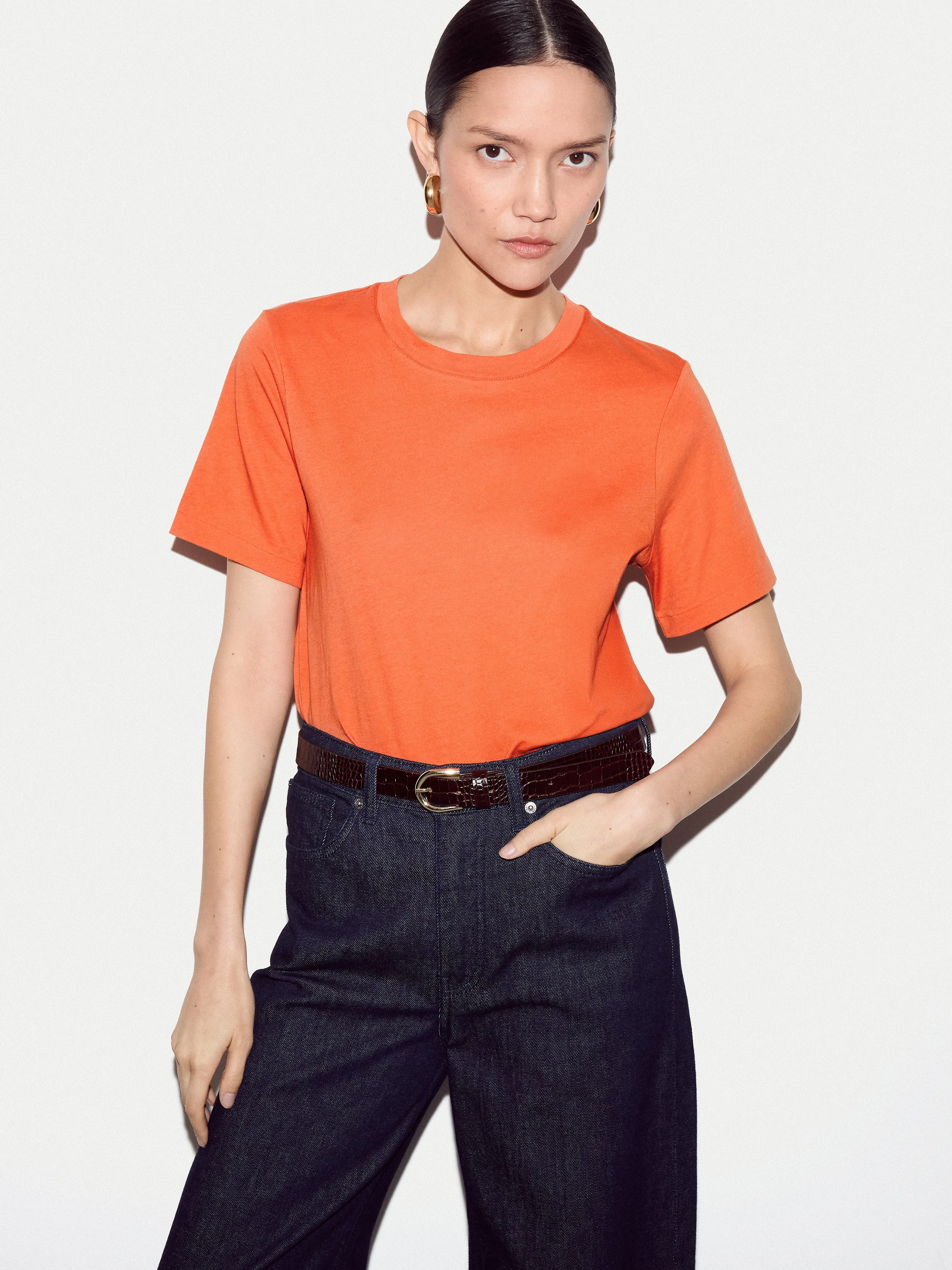 Supima Cotton Crew Neck T-shirt | Orange sold by Jigsaw