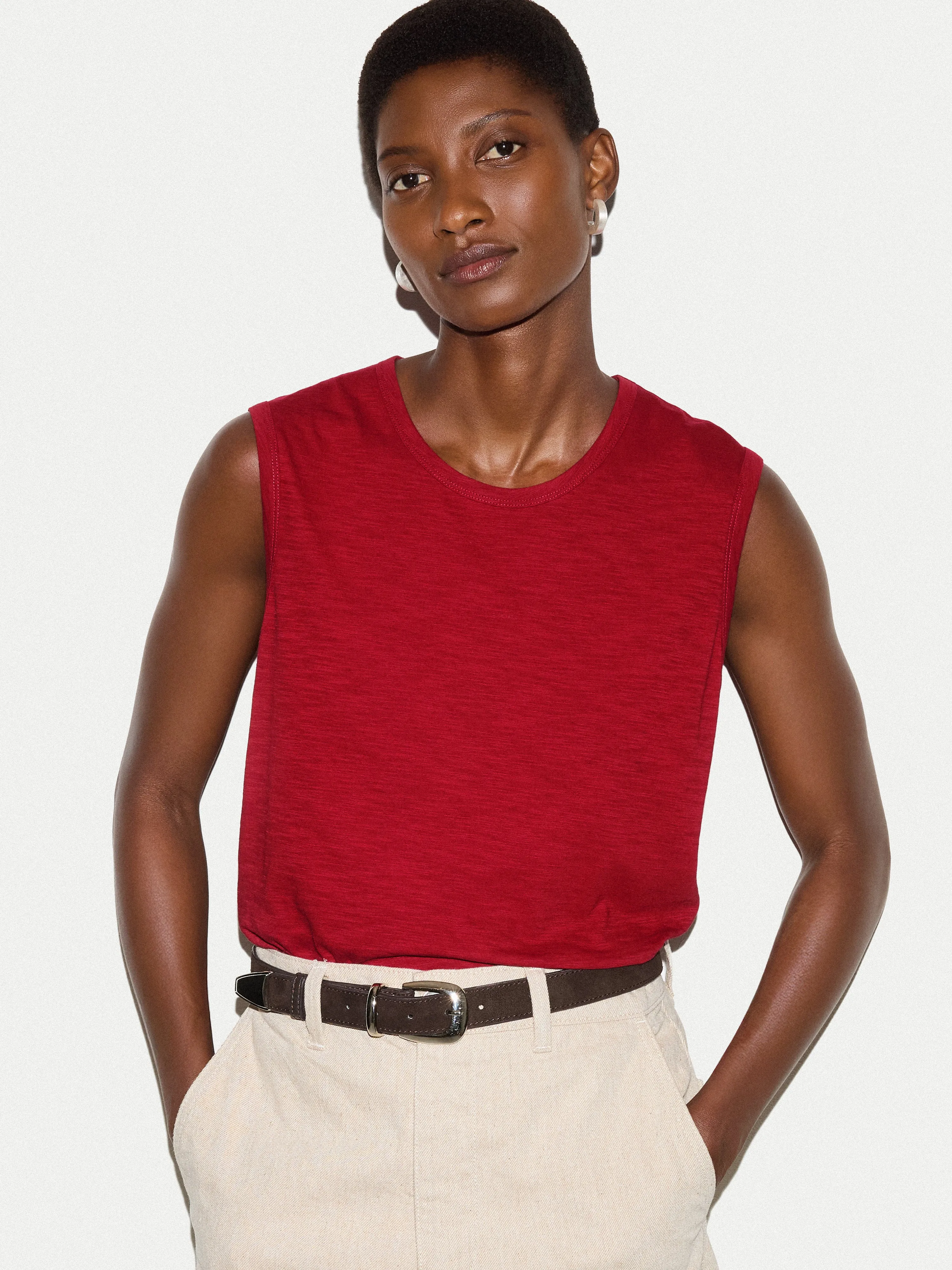Cotton Scoop Slub Tank | Red sold by Jigsaw