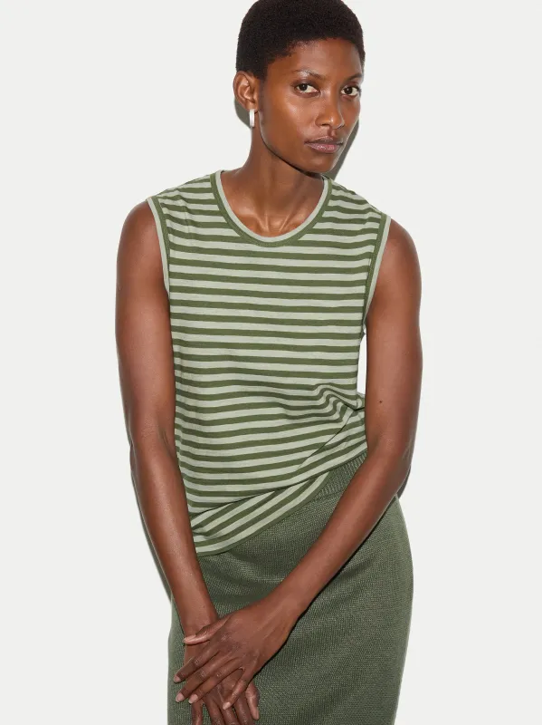 Cotton Scoop Slub Stripe Tank | Green made by Jigsaw