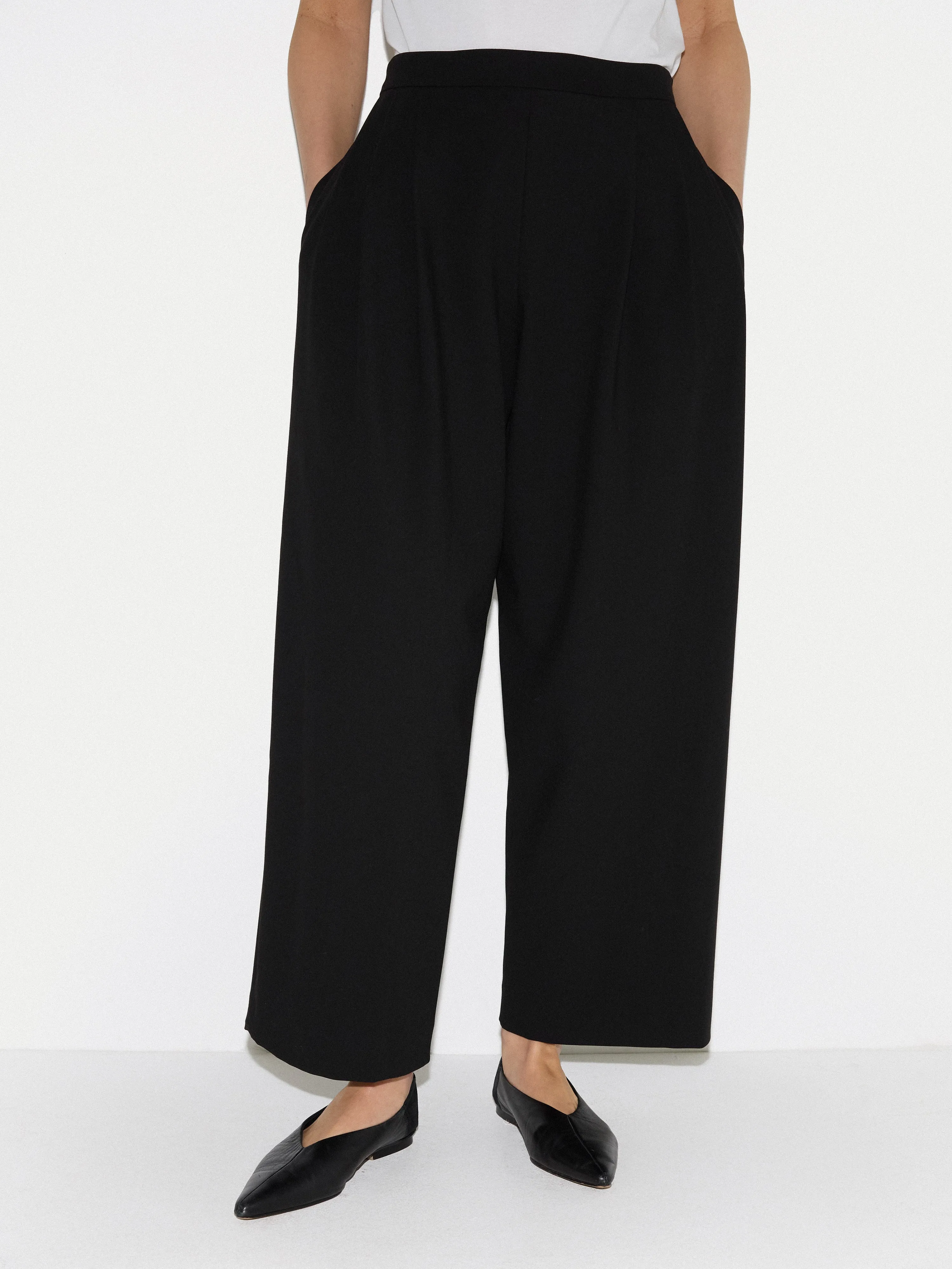 Modern Crepe Pleat Trouser | Black sold by Jigsaw