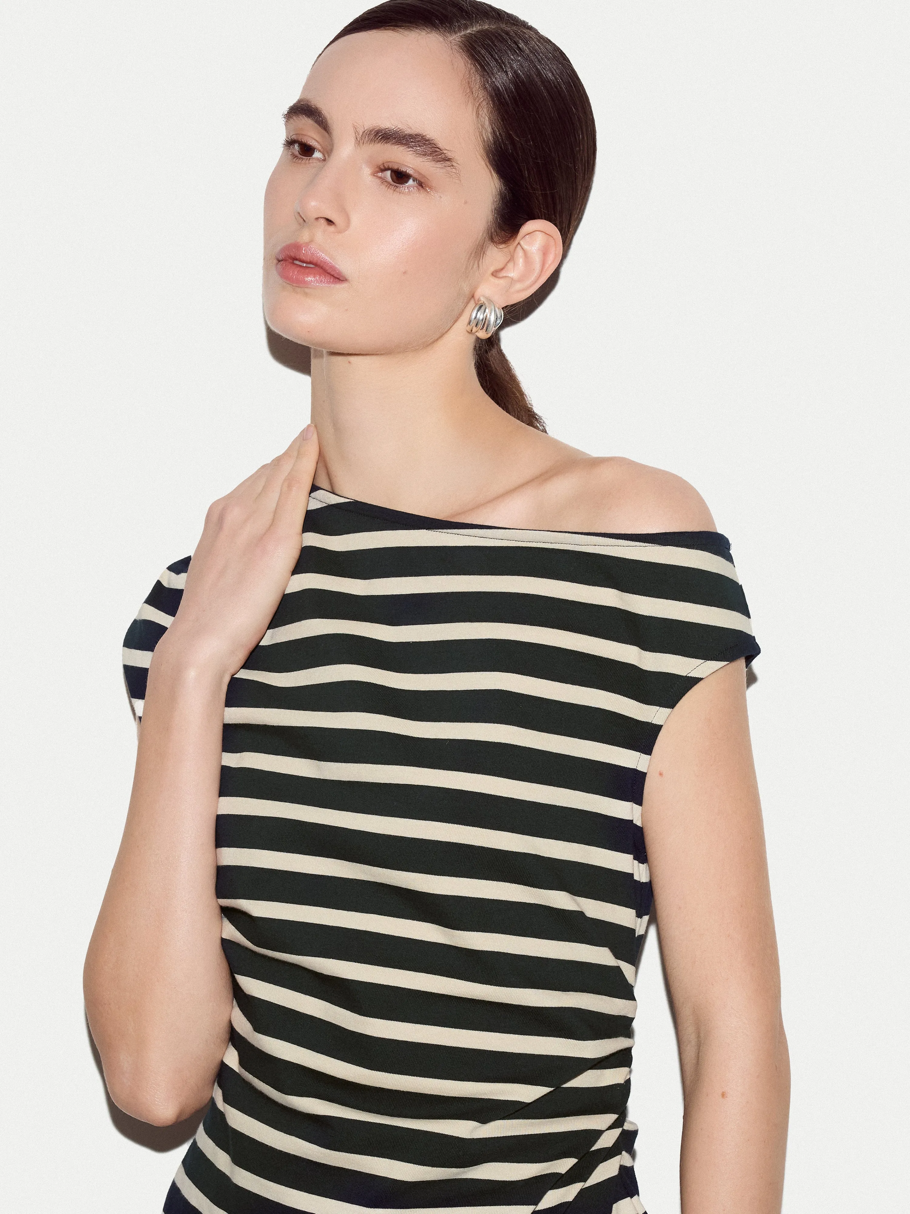 Stripe Asymmetric Neck Top | Navy sold by Jigsaw product image thumbnail 2