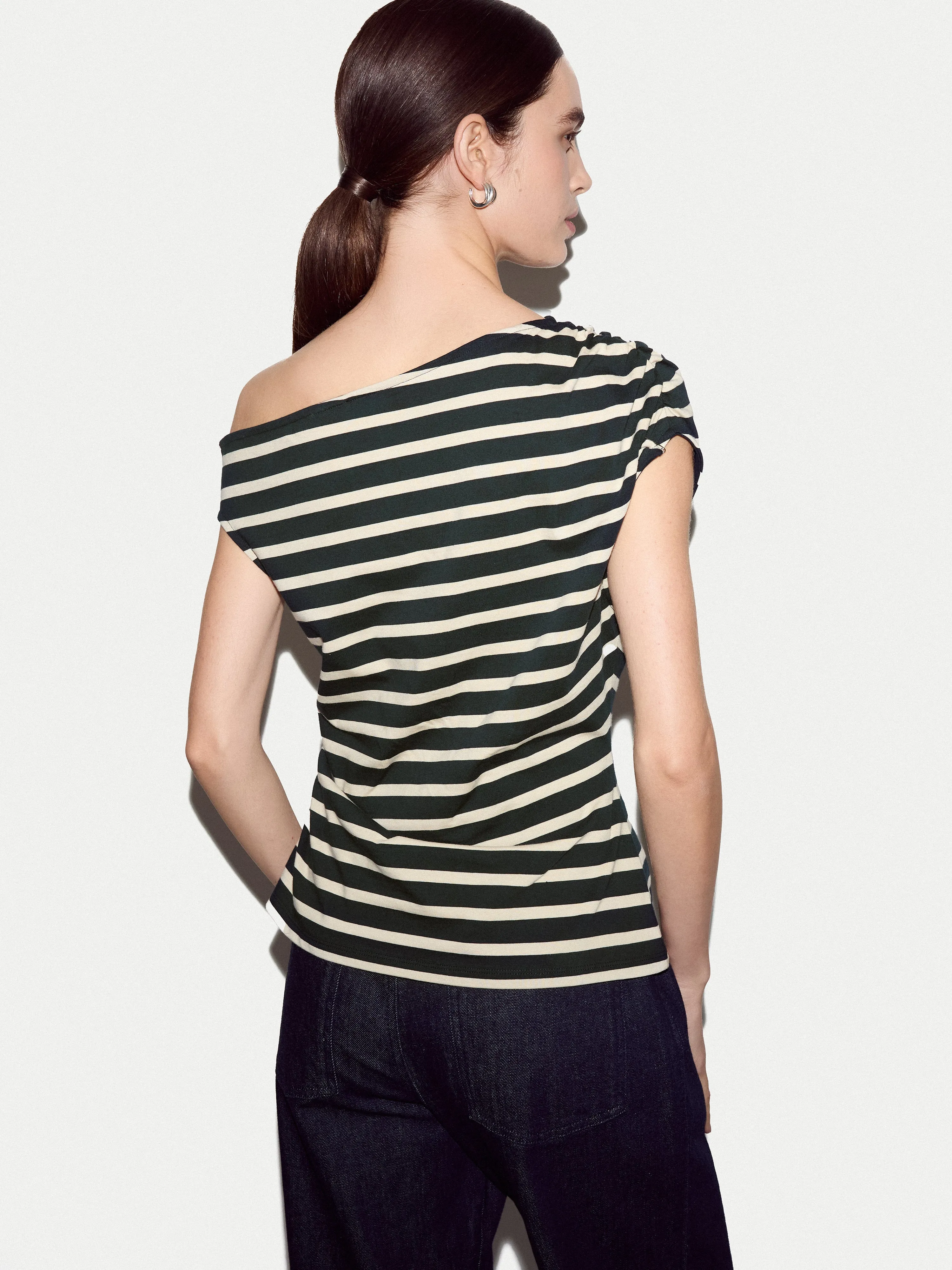 Stripe Asymmetric Neck Top | Navy sold by Jigsaw product image thumbnail 4
