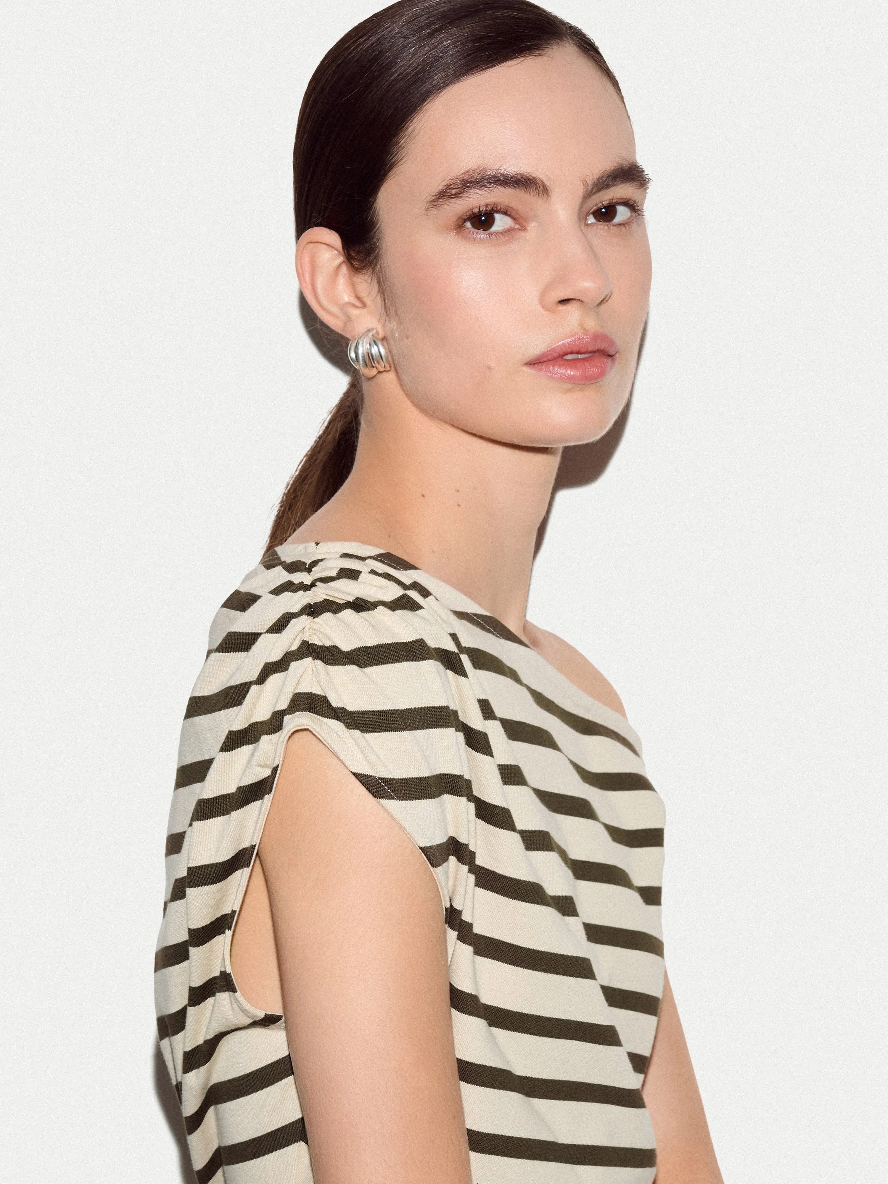 Stripe Asymmetric Neck Top | Khaki sold by Jigsaw product image thumbnail 4