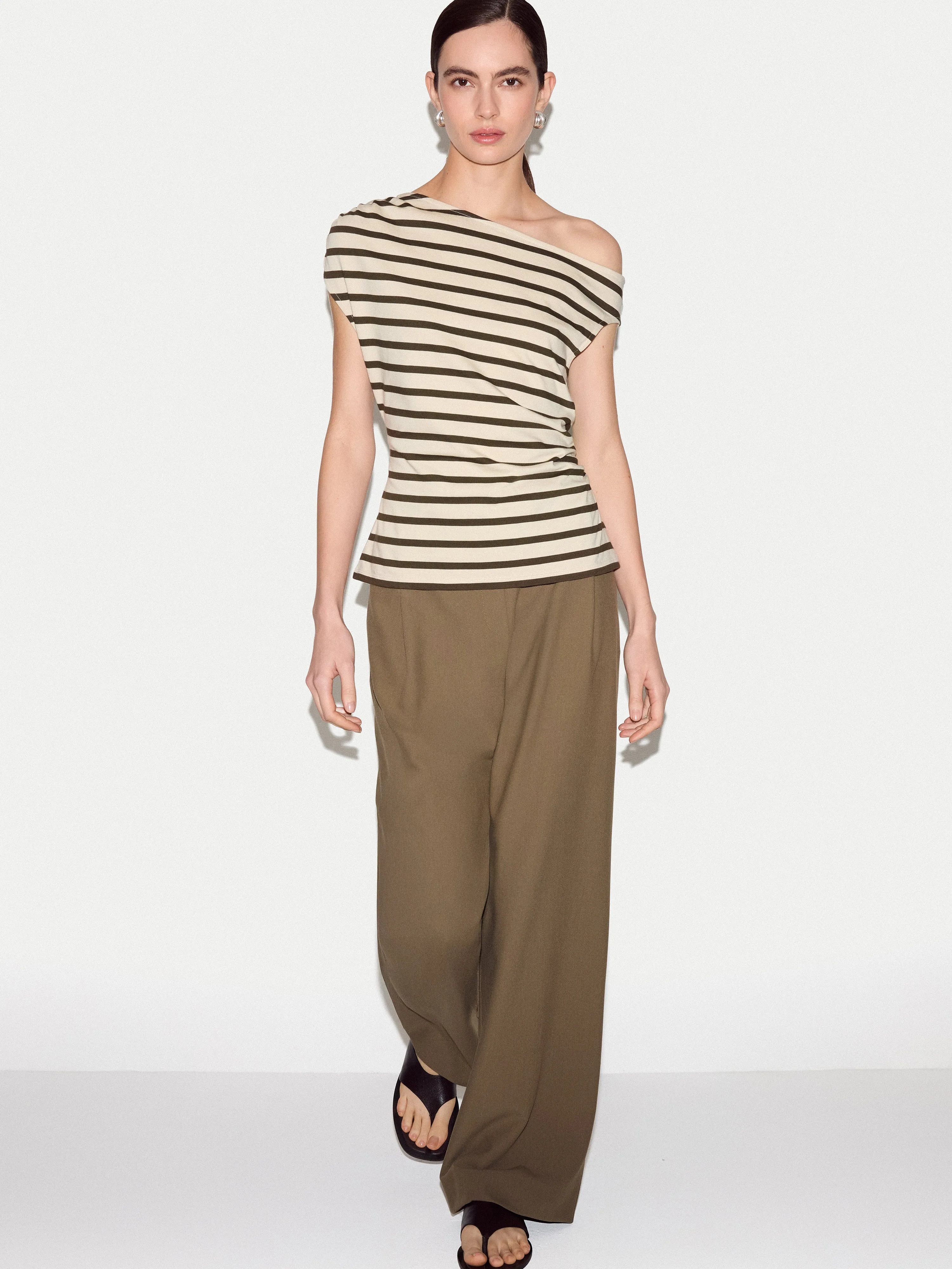 Stripe Asymmetric Neck Top | Khaki sold by Jigsaw product image thumbnail 3