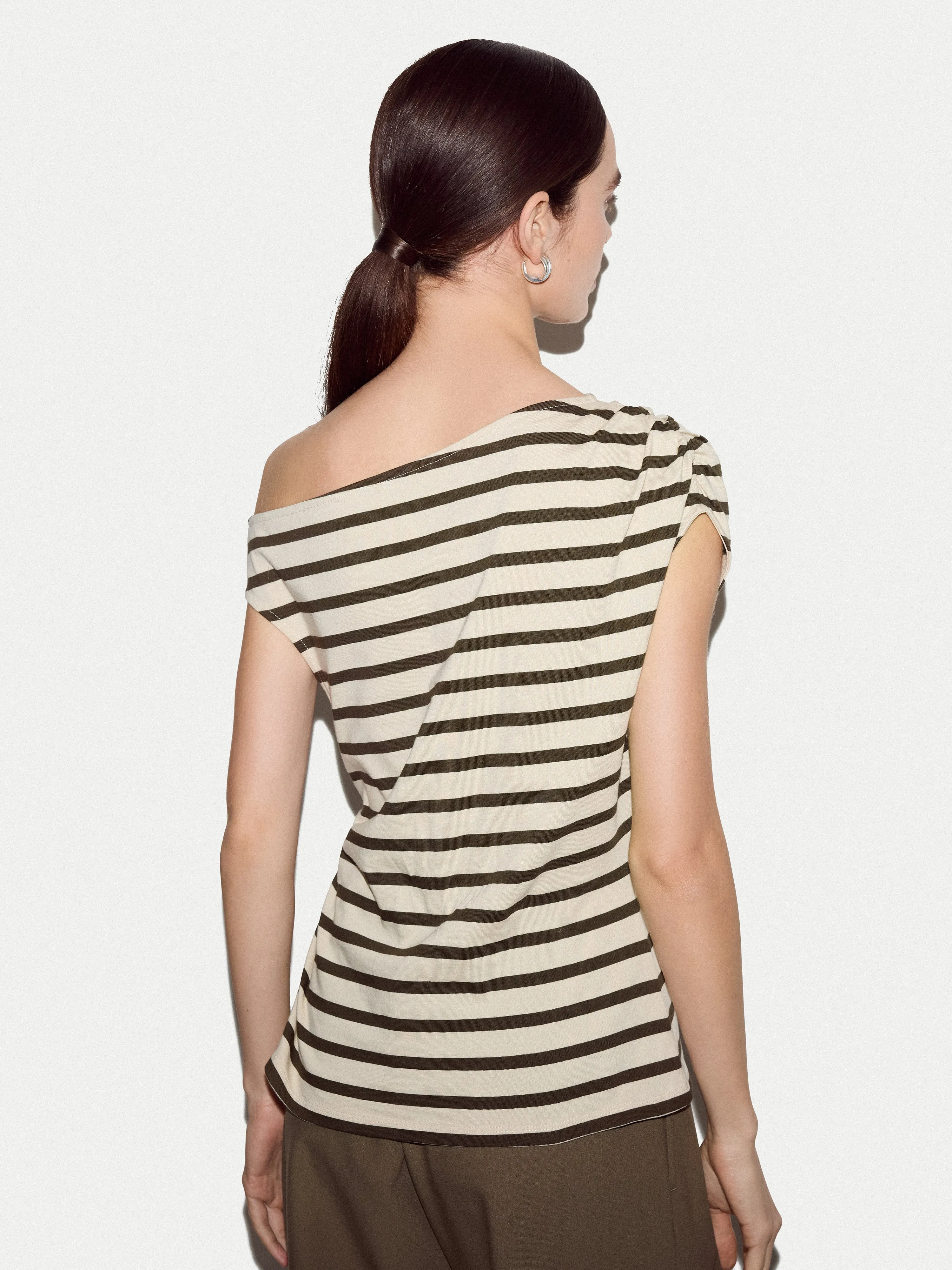 Stripe Asymmetric Neck Top | Khaki sold by Jigsaw product image thumbnail 5