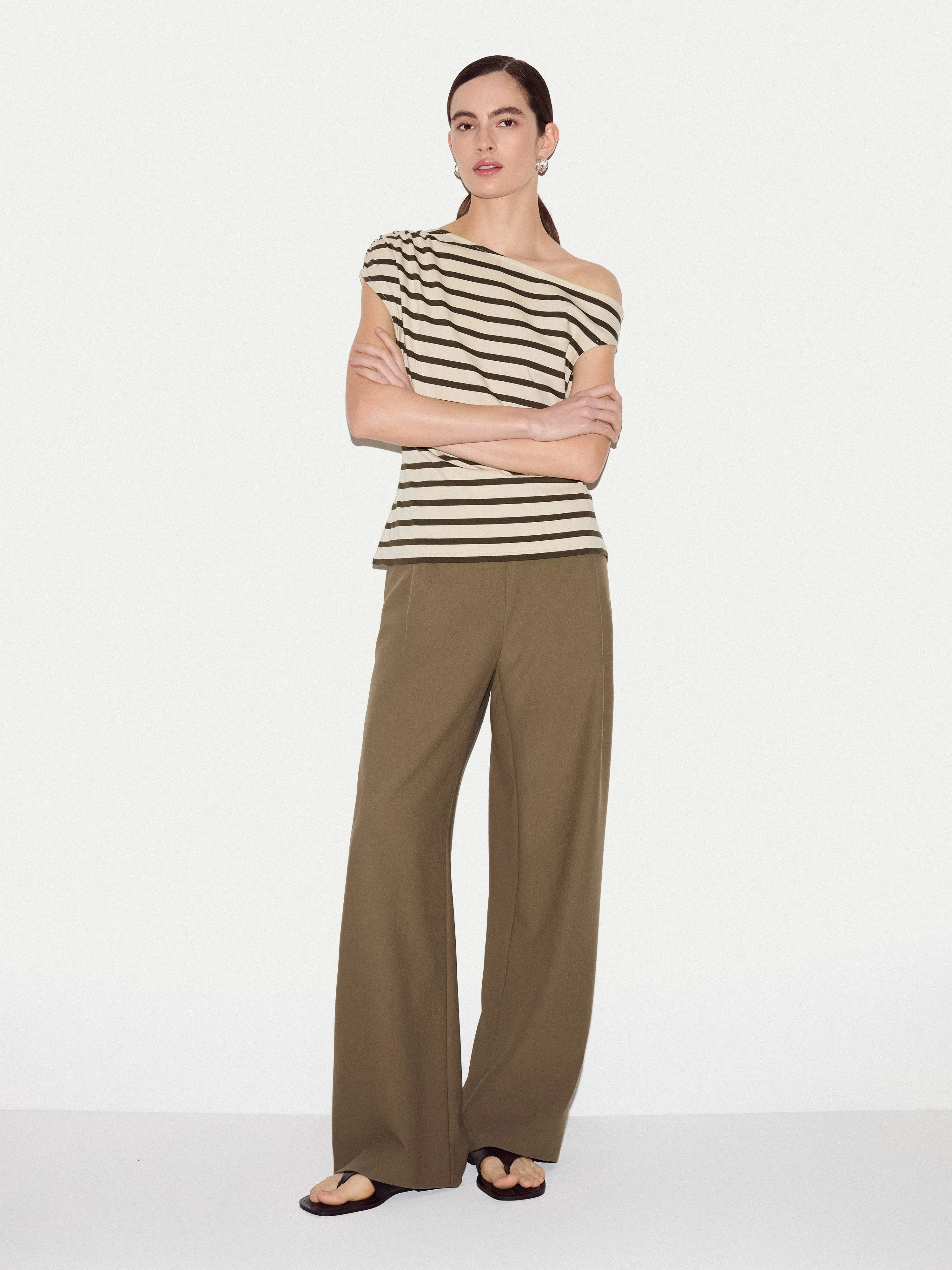 Stripe Asymmetric Neck Top | Khaki sold by Jigsaw product image thumbnail 2