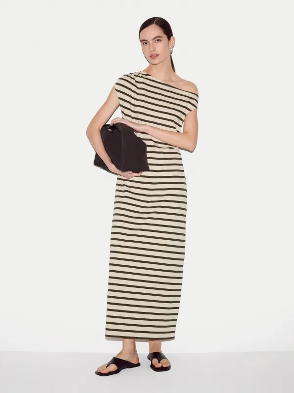Stripe Asymmetric Neck Dress | Khaki made by Jigsaw