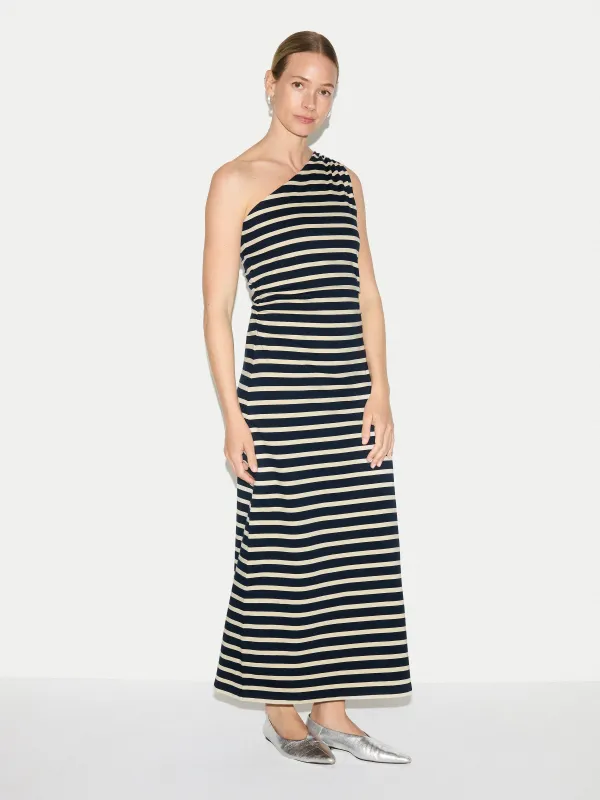 Stripe One Shoulder Dress | Navy made by Jigsaw