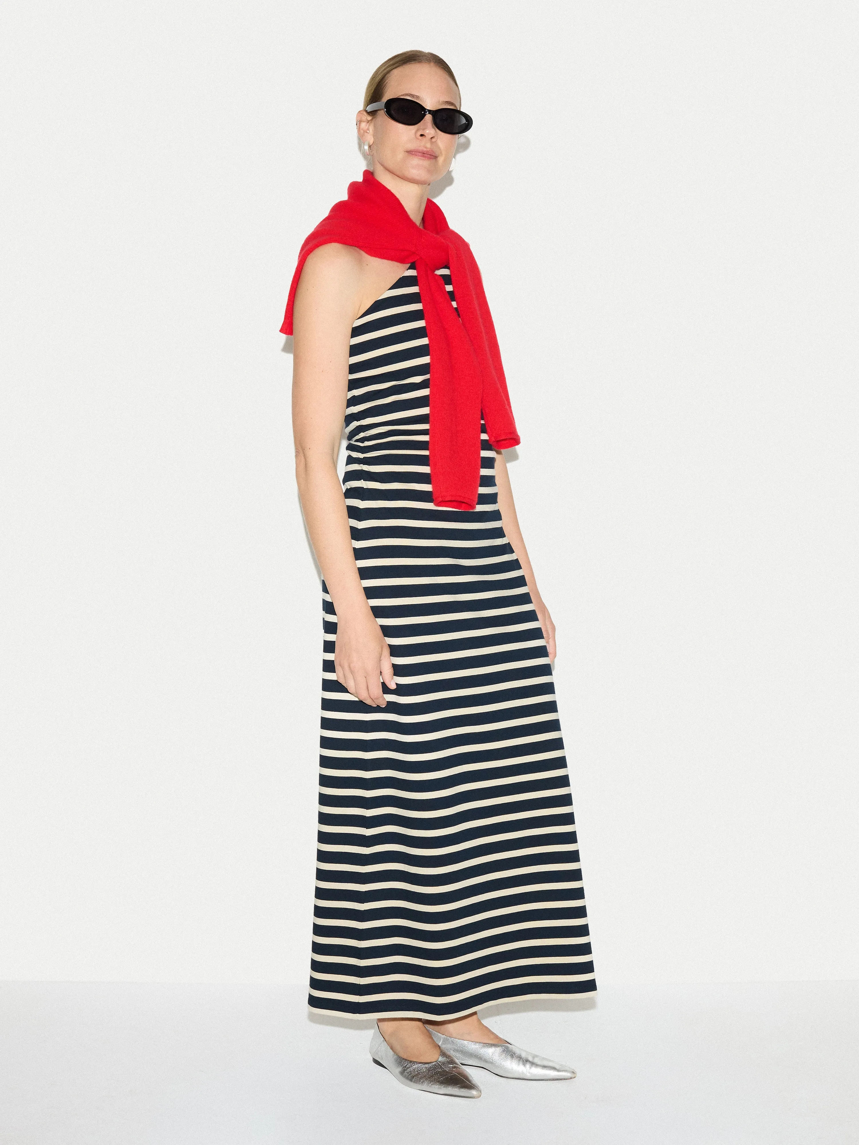 Stripe One Shoulder Dress | Navy sold by Jigsaw product image thumbnail 2