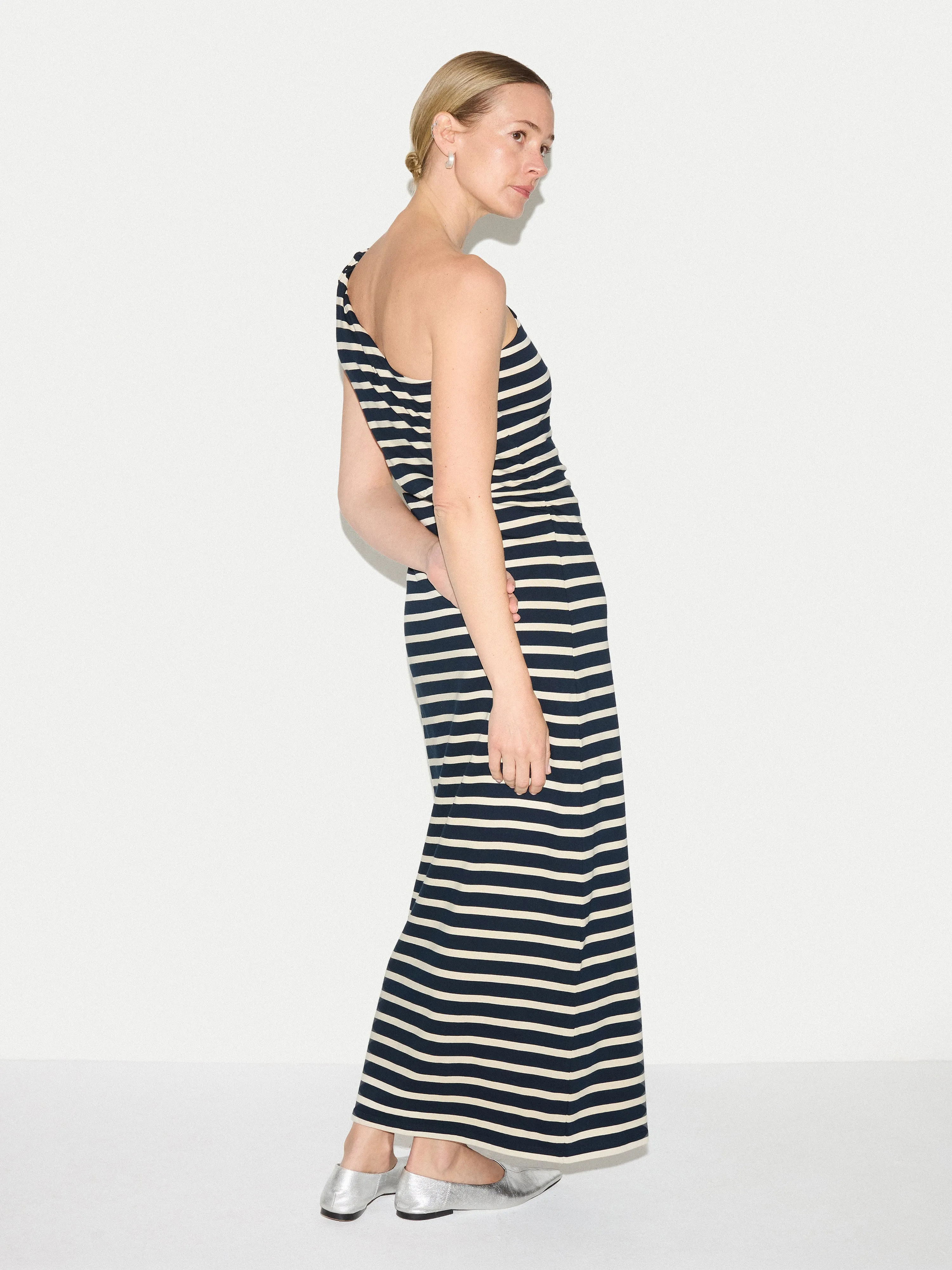 Stripe One Shoulder Dress | Navy sold by Jigsaw product image thumbnail 5