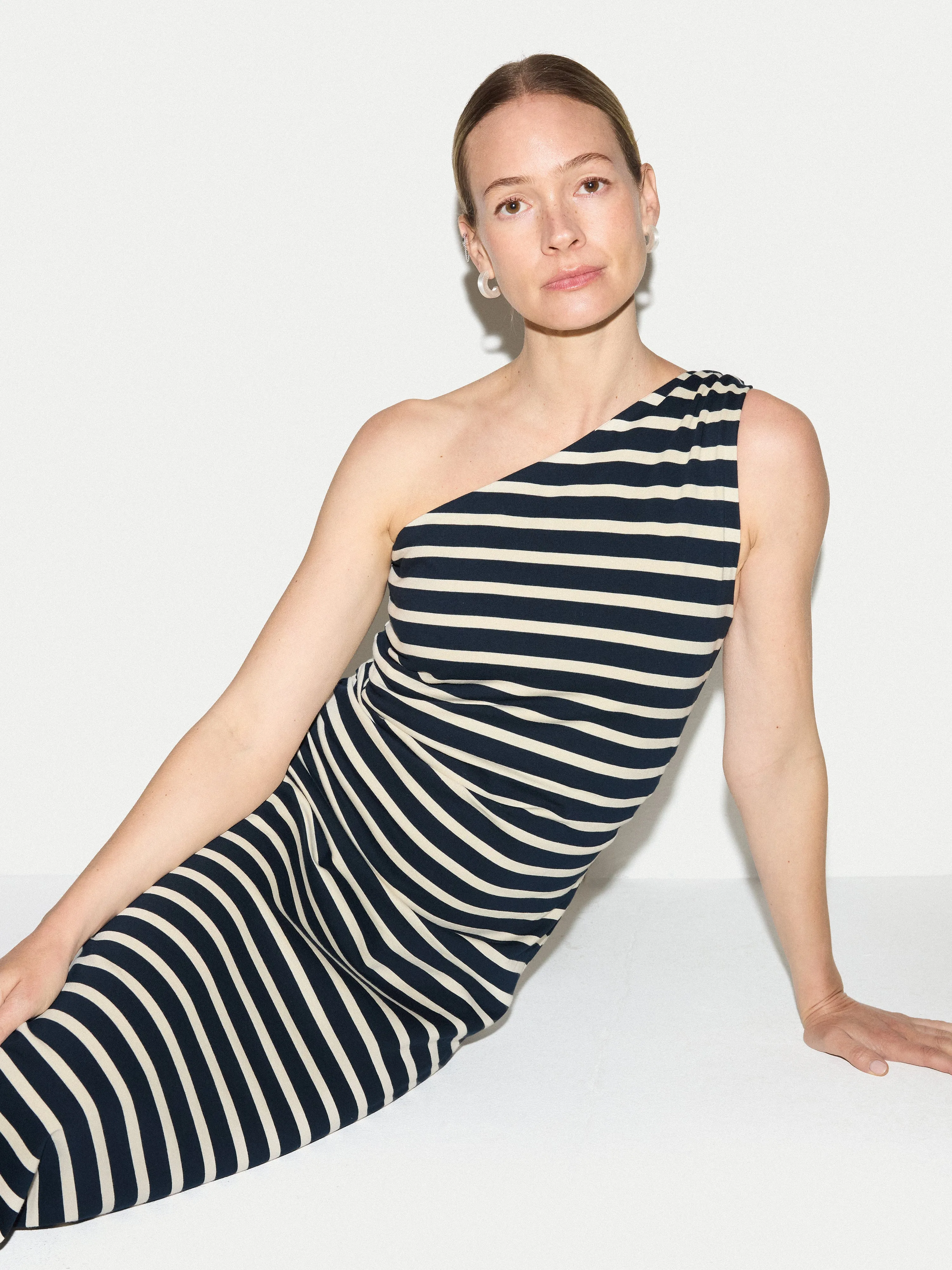 Stripe One Shoulder Dress | Navy sold by Jigsaw product image thumbnail 3