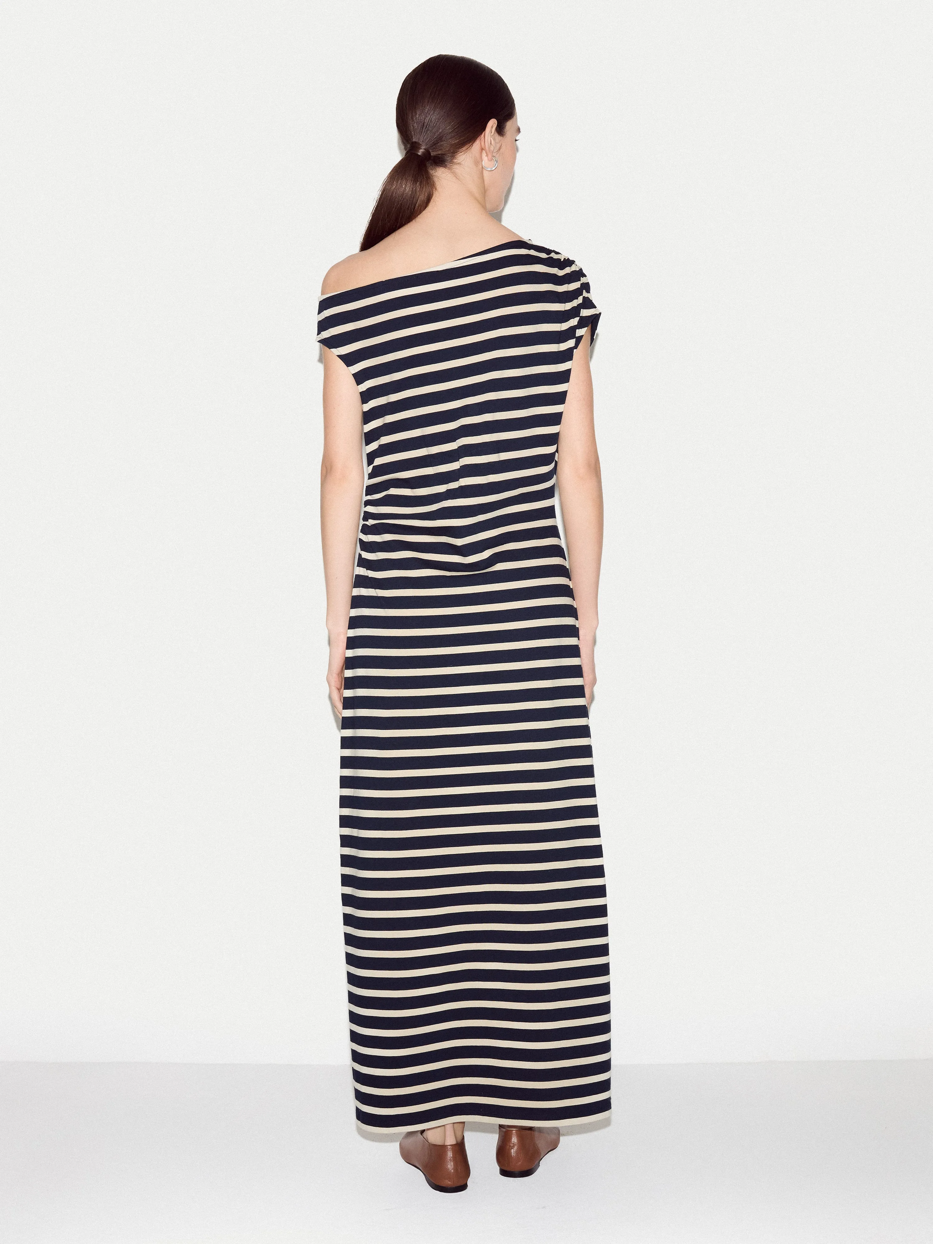Stripe Asymmetric Neck Dress | Navy sold by Jigsaw product image thumbnail 4