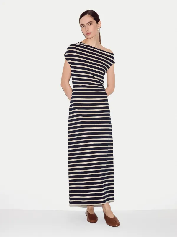 Stripe Asymmetric Neck Dress | Navy made by Jigsaw