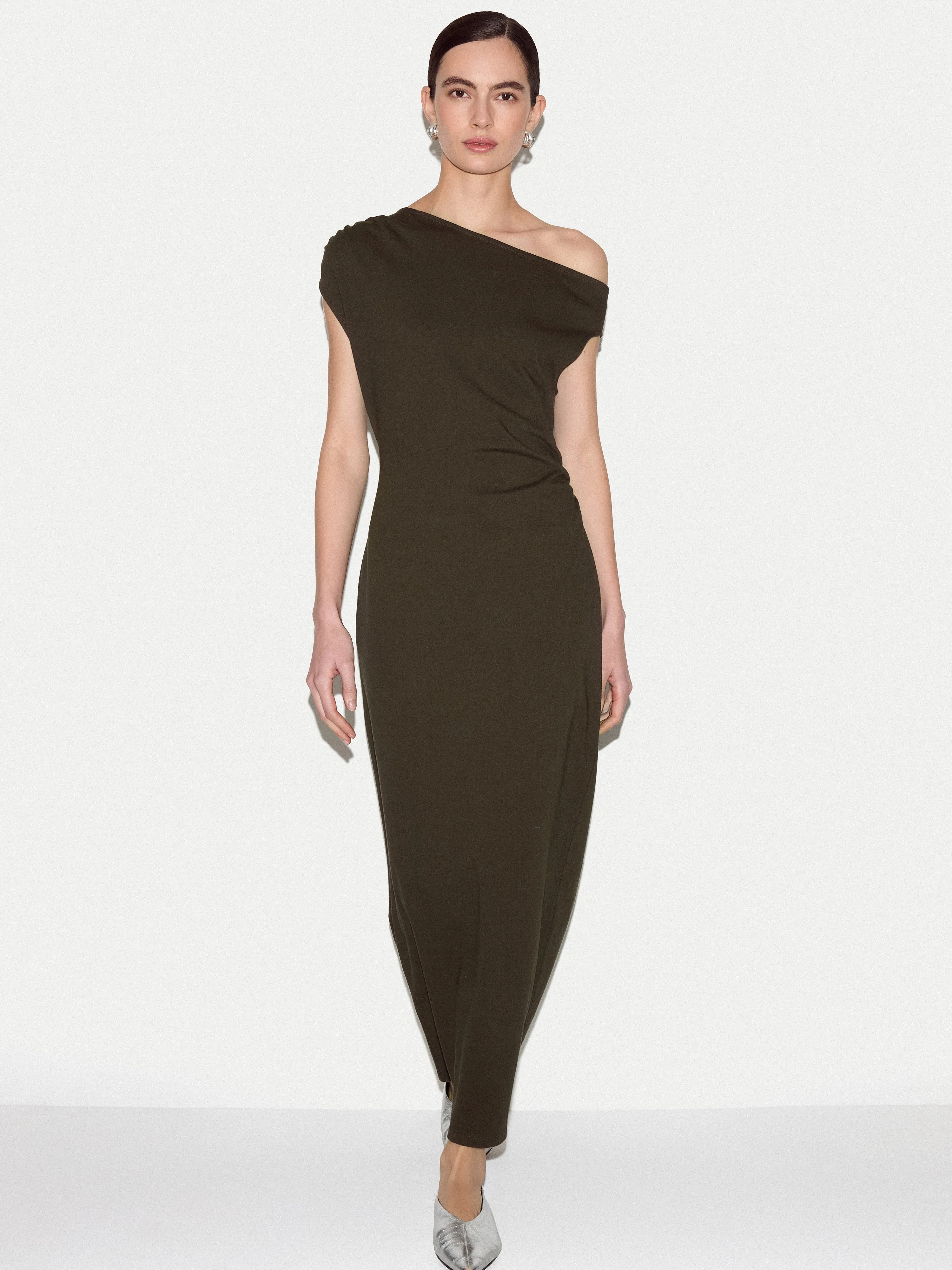 Asymmetric Neck Dress | Khaki sold by Jigsaw product image thumbnail 2