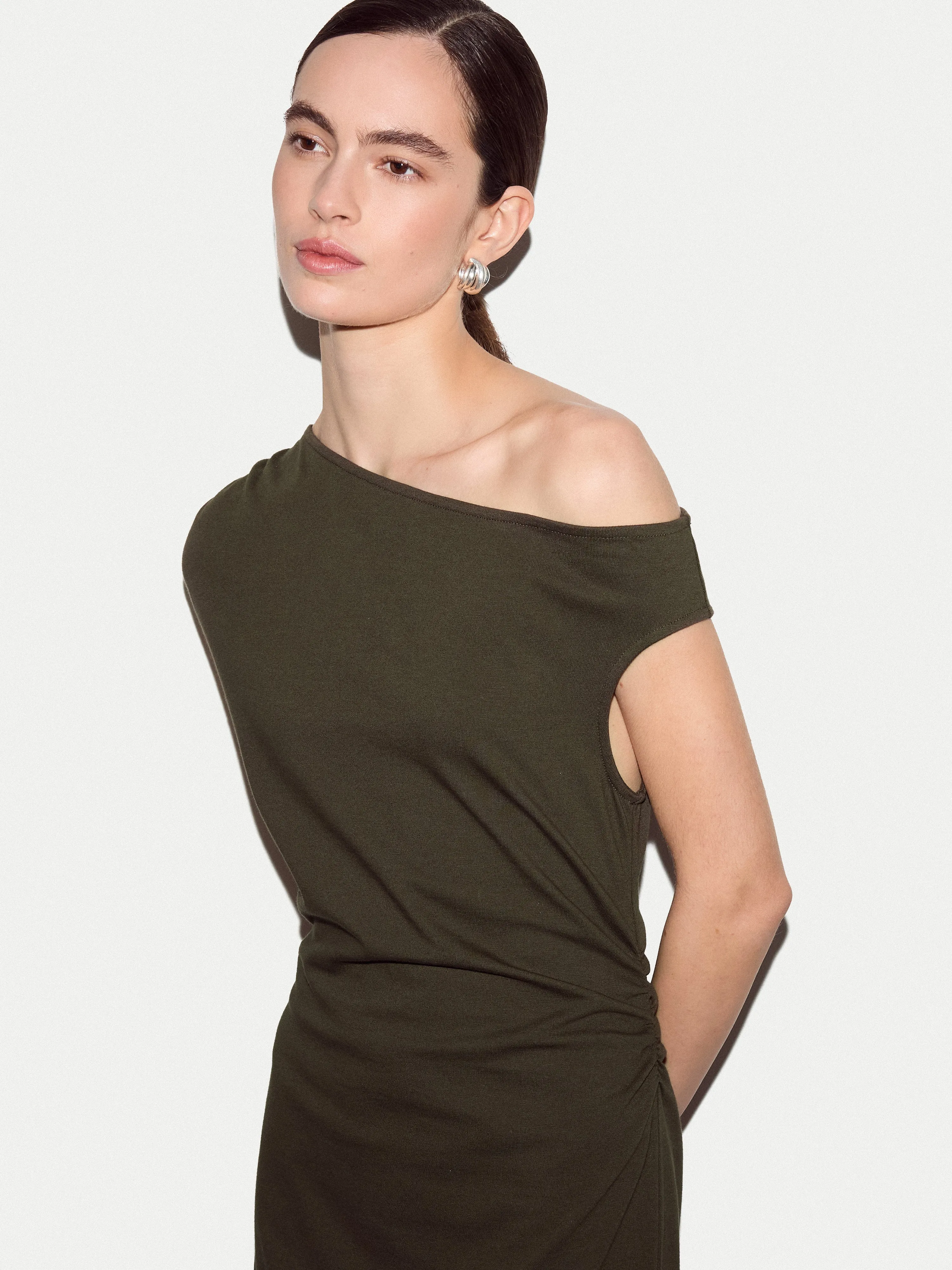 Asymmetric Neck Dress | Khaki sold by Jigsaw product image thumbnail 3