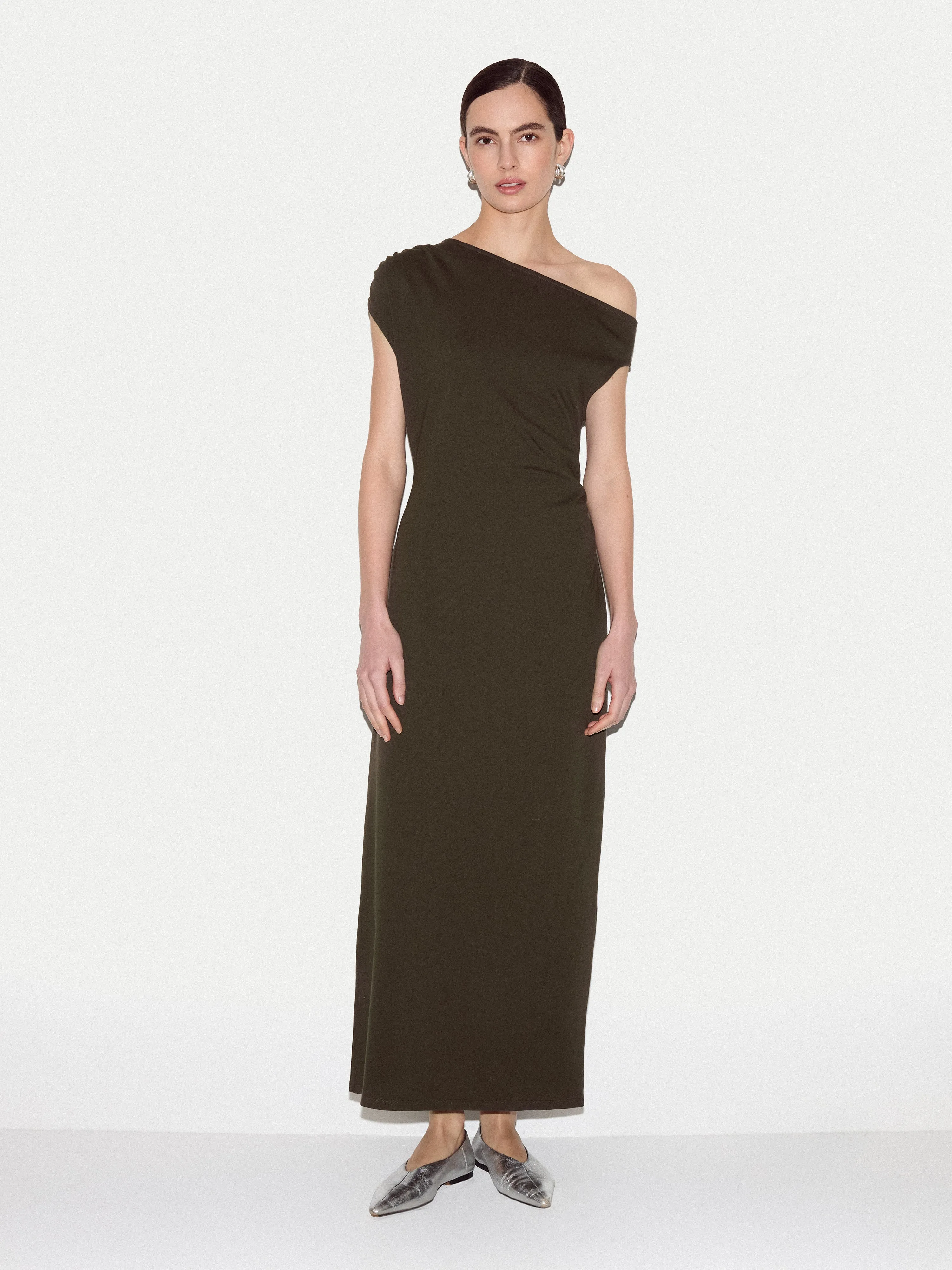 Asymmetric Neck Dress | Khaki sold by Jigsaw